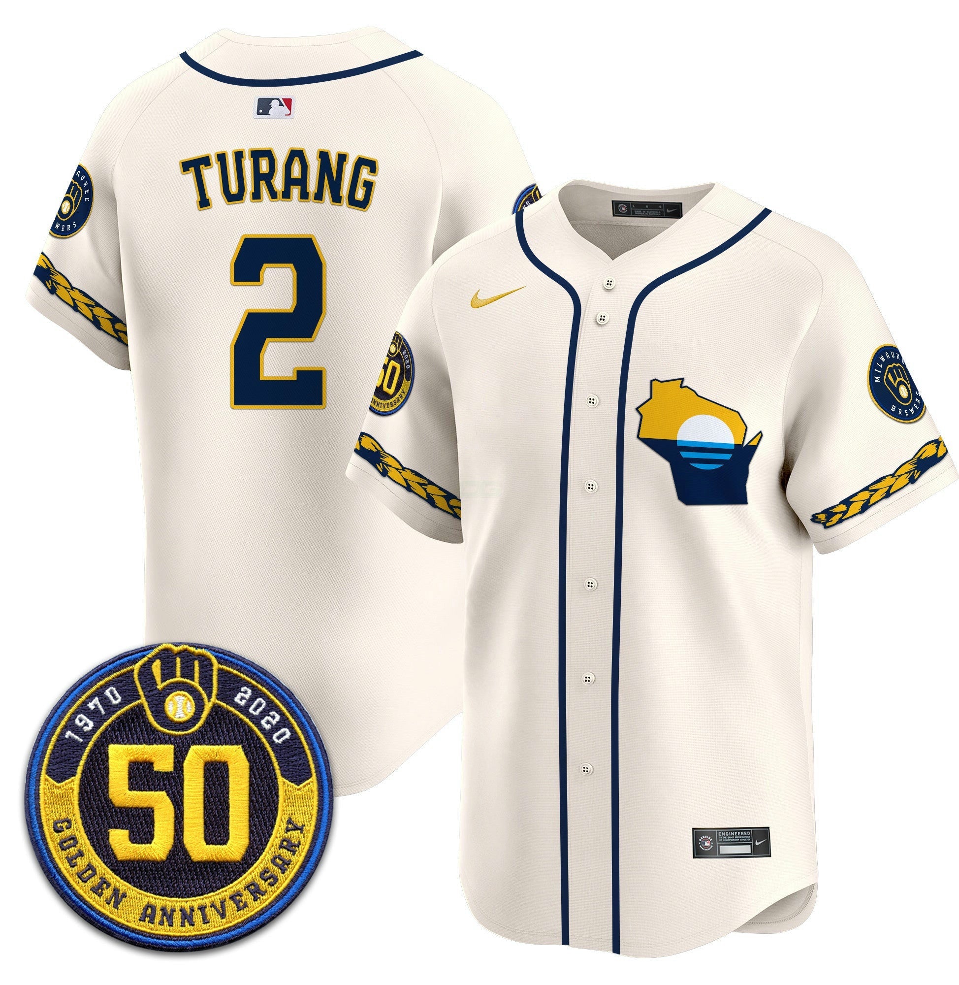 Camisa MLB Men’s Milwaukee Golden 50th Anniversary Patch Vapor Premier Limited Jersey