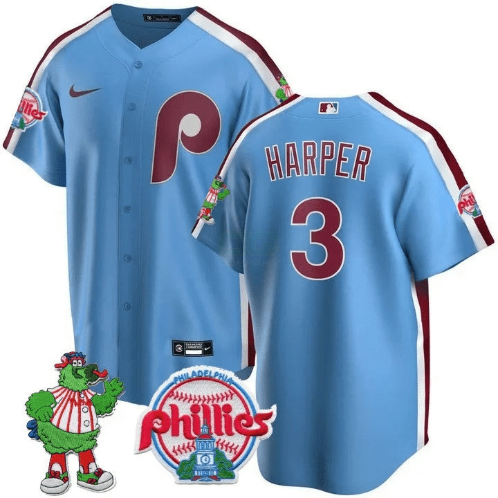Camisa MLB Men’s Philadelphia Phillie Phanatic Patch Cool Base Jersey