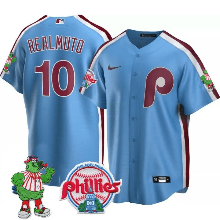 Camisa MLB Men’s Philadelphia Phillie Phanatic Patch Cool Base Jersey