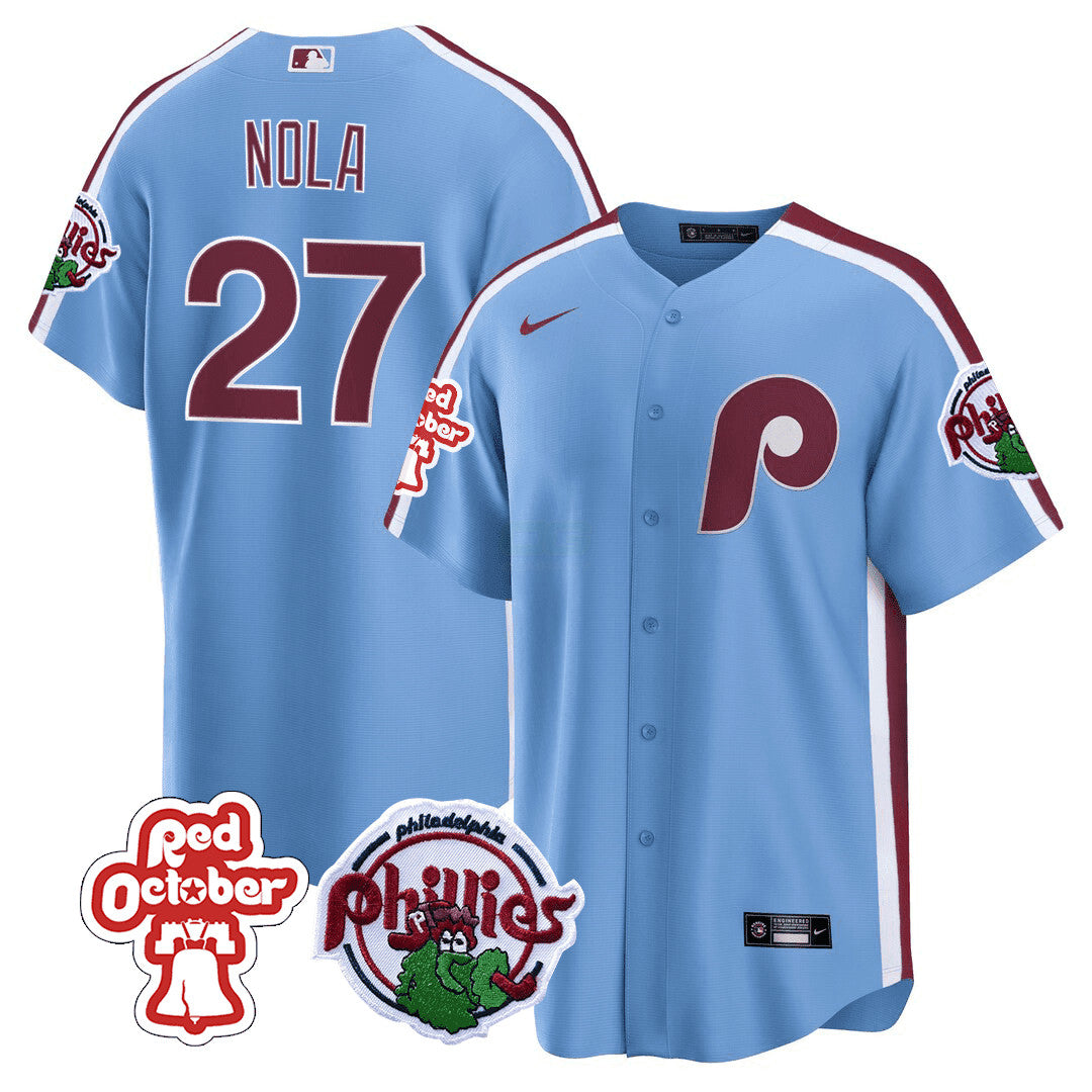 Camisa MLB Men’s Philadelphia Red October Patch Cool Base Jersey