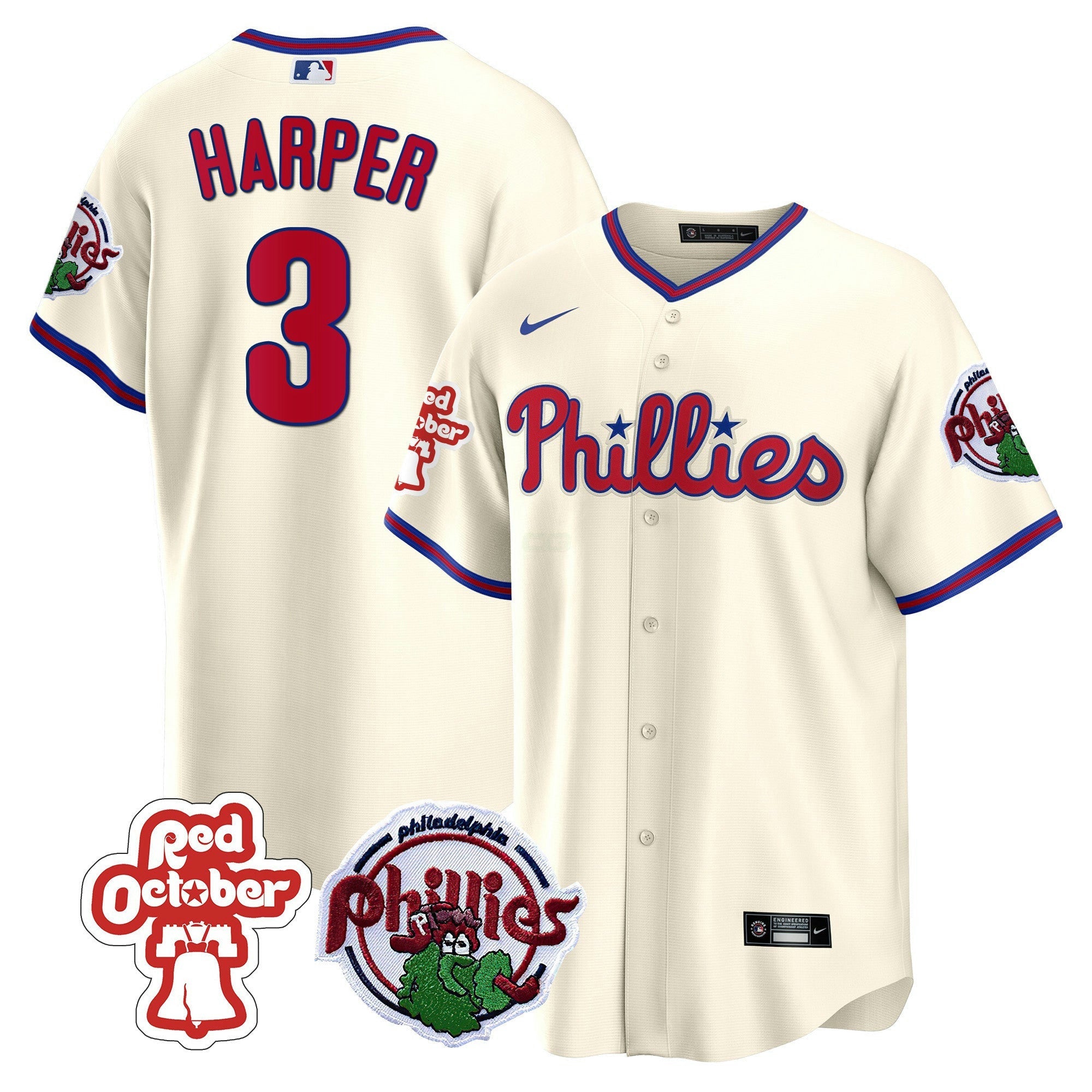 Camisa MLB Men’s Philadelphia Red October Patch Cool Base Jersey