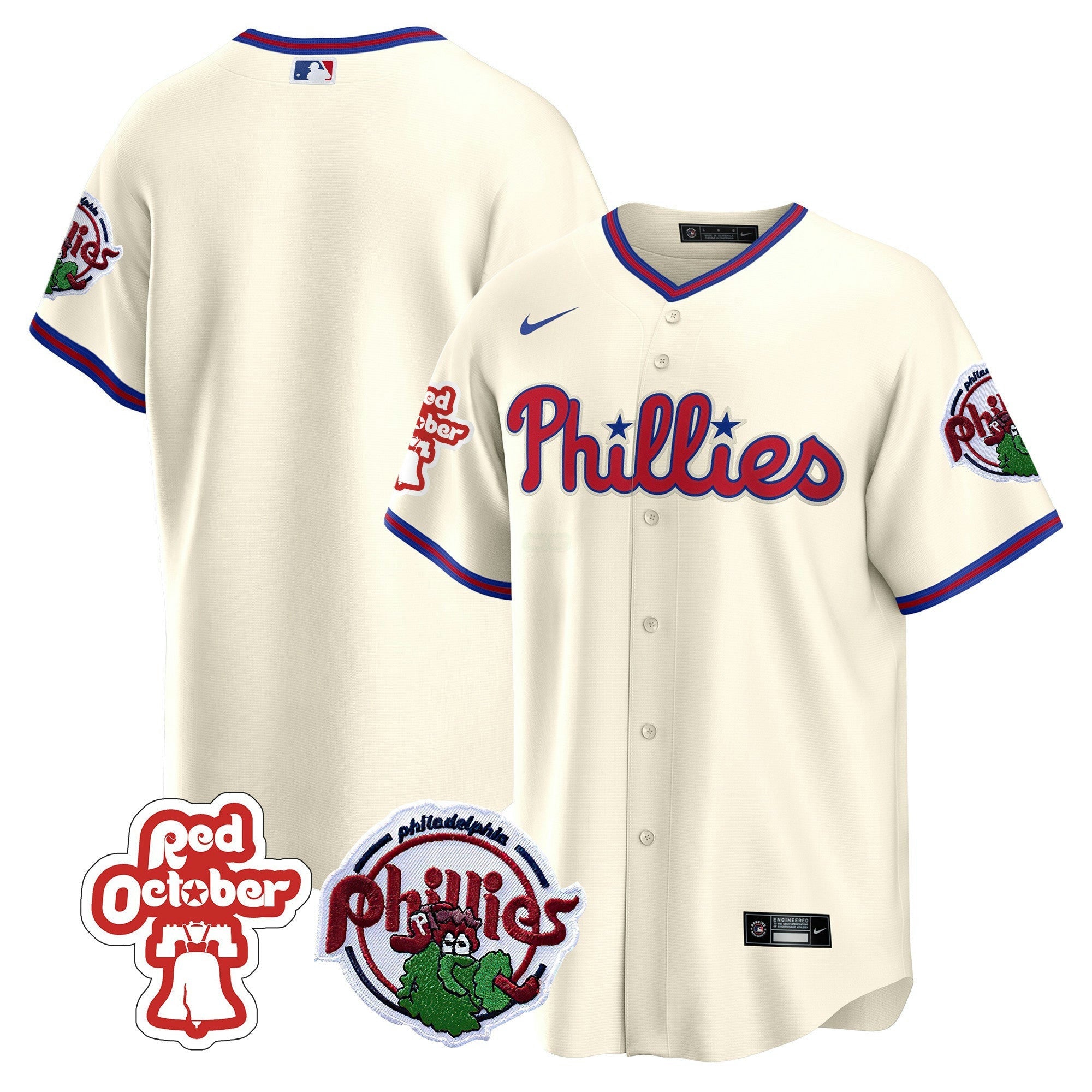 Camisa MLB Men’s Philadelphia Red October Patch Cool Base Jersey