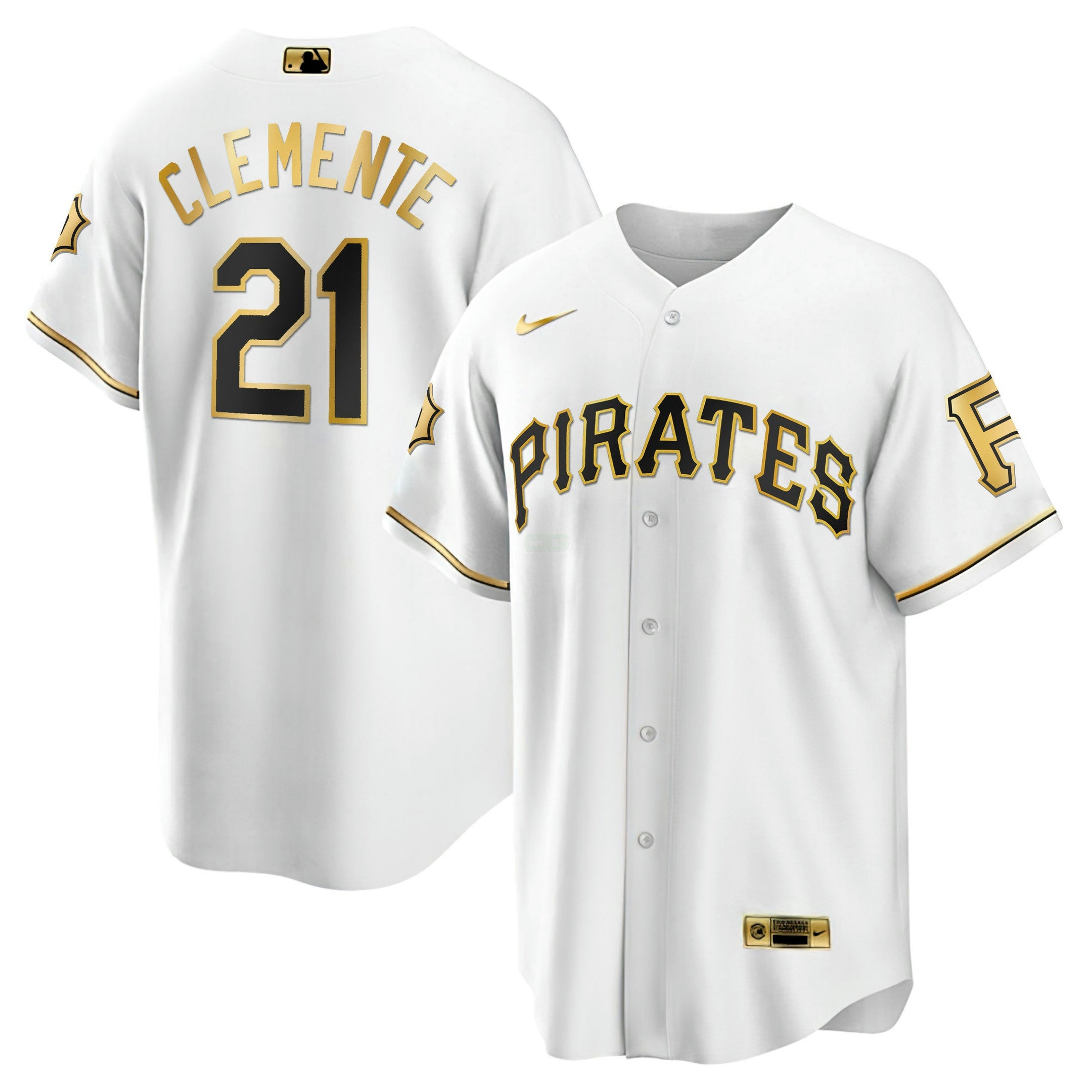Camisa MLB Men’s Roberto Clemente Pirates Branca Dourada & Preta Dourada Jersey