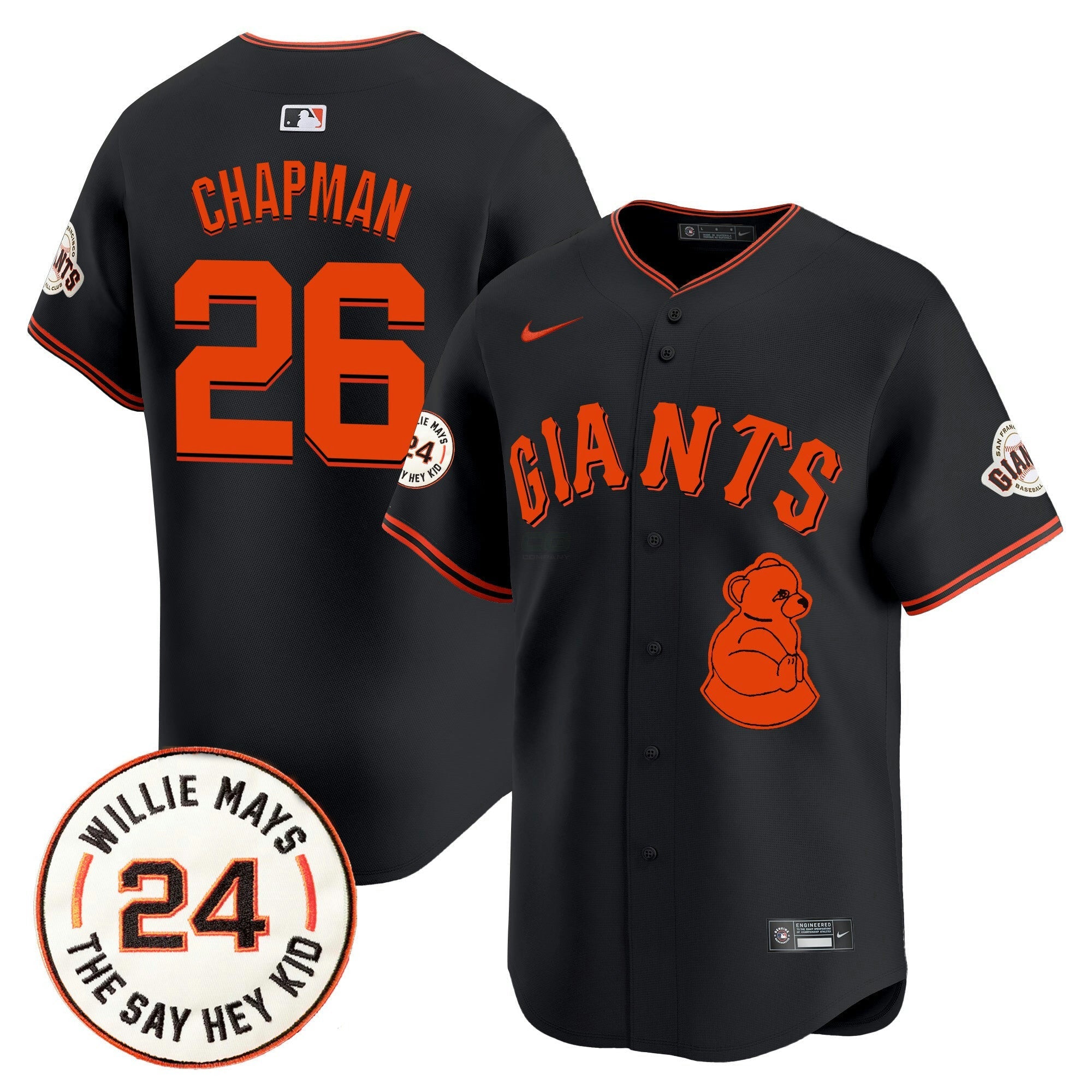 Camisa MLB Men’s San Francisco 2024 Willie Mays Patch Vapor Premier Limited Jersey V4