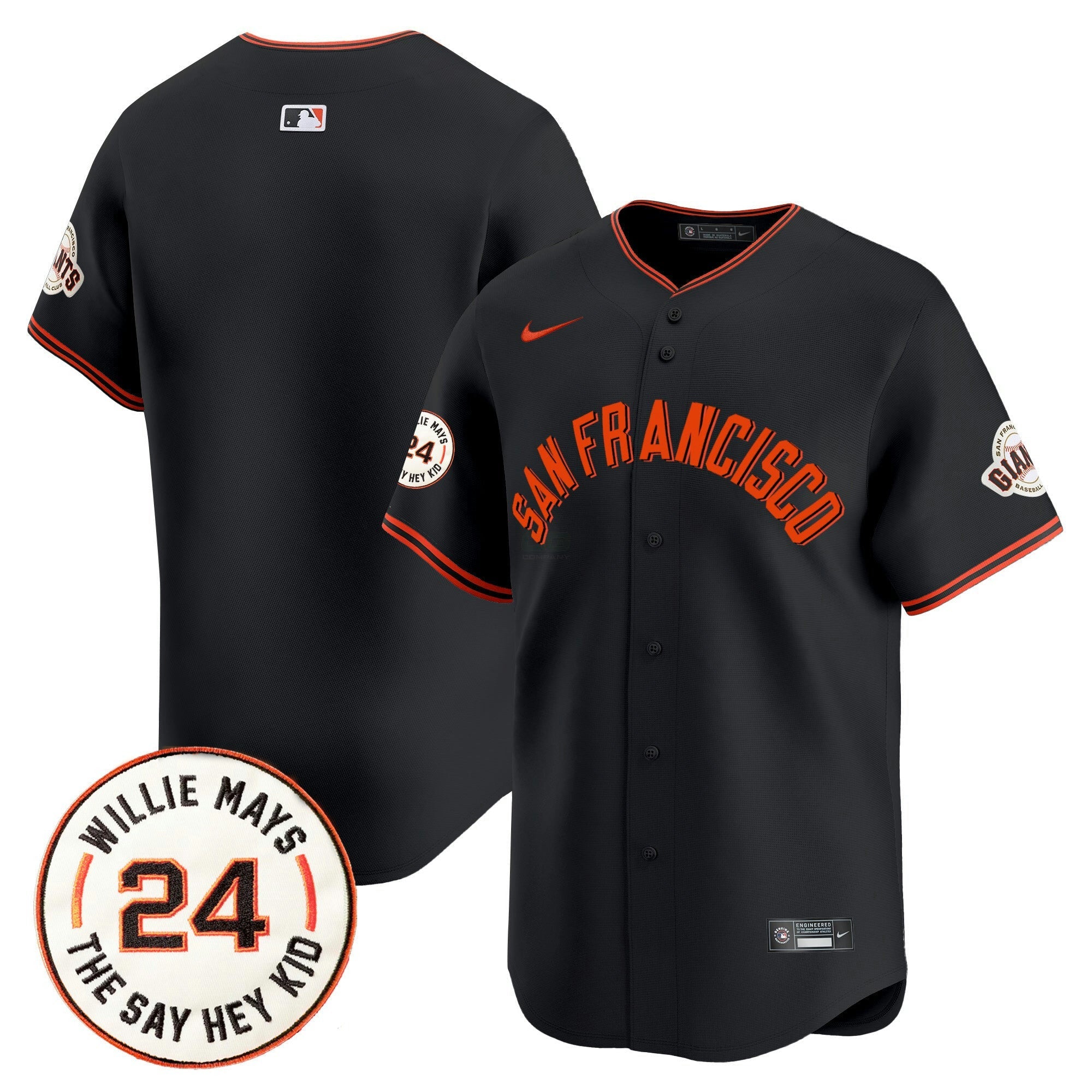 Camisa MLB Men’s San Francisco 2024 Willie Mays Patch Vapor Premier Limited Jersey V5