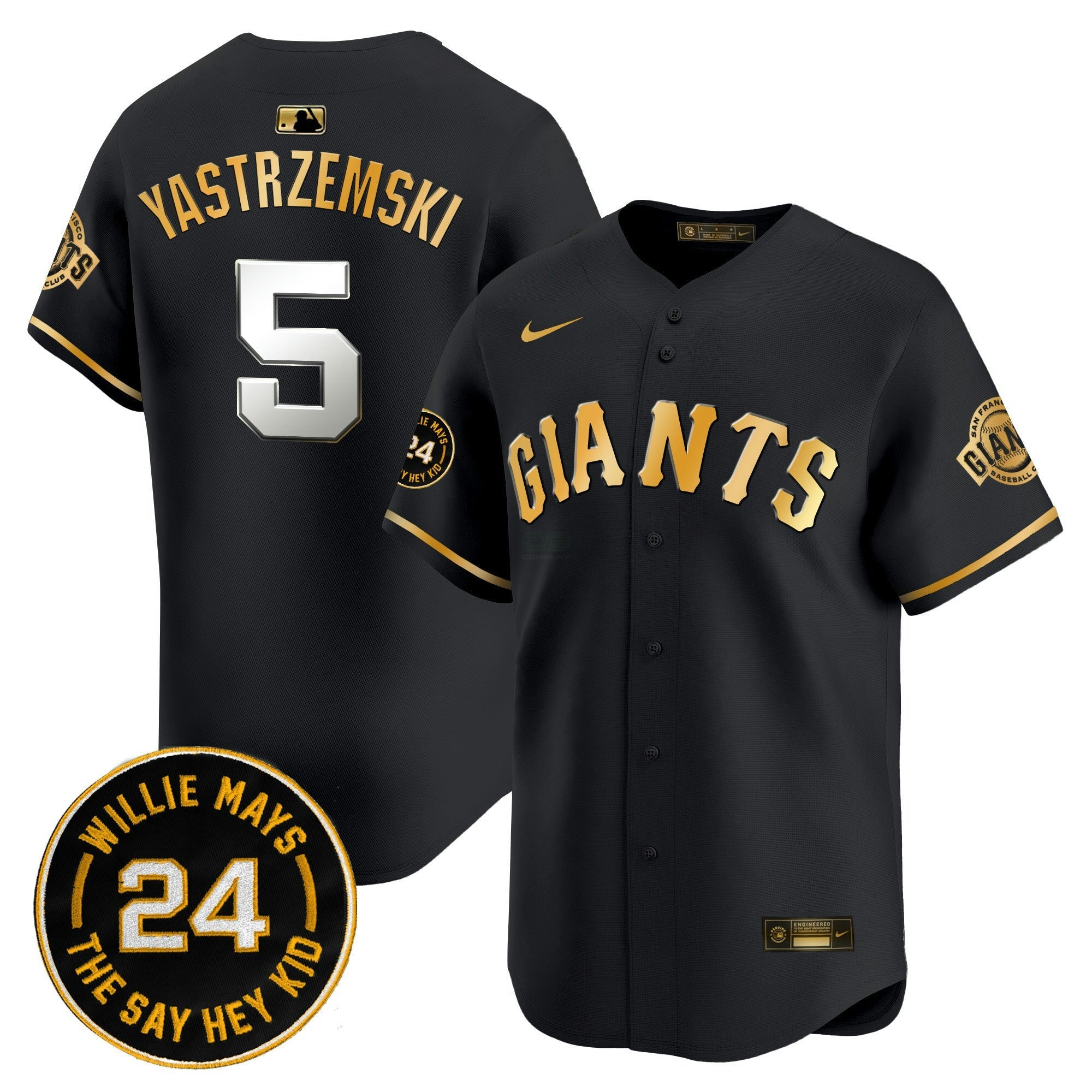 Camisa MLB Men’s San Francisco 2024 Willie Mays Patch Vapor Premier Limited Jersey V6