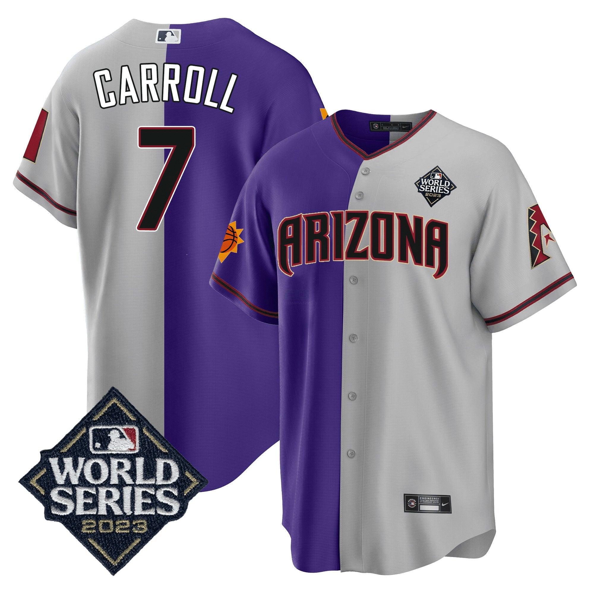 Camisa MLB Men’s Split Arizona Dbacks – Suns 2023 World Series Patch Jersey - Preta