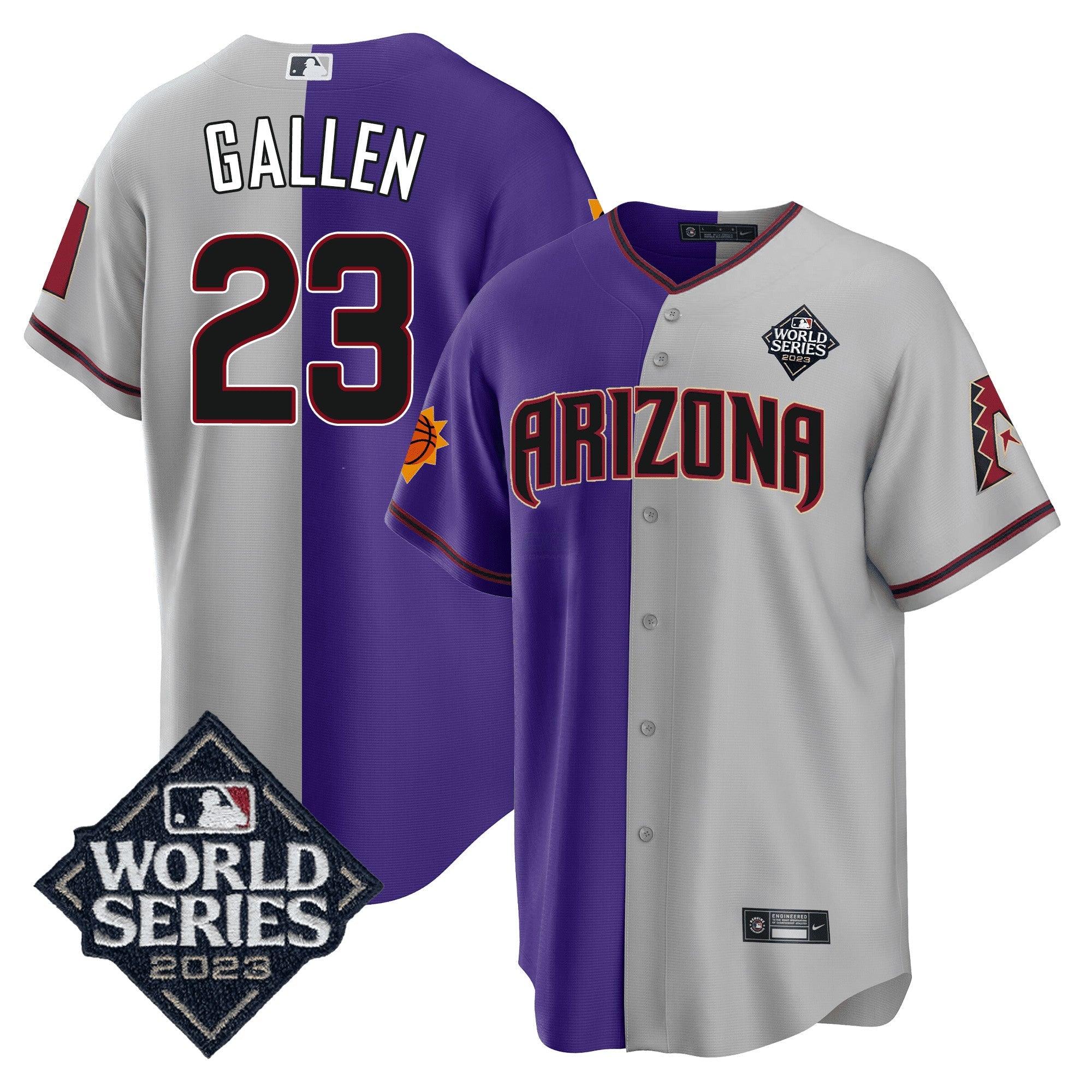 Camisa MLB Men’s Split Arizona Dbacks – Suns 2023 World Series Patch Jersey - Preta