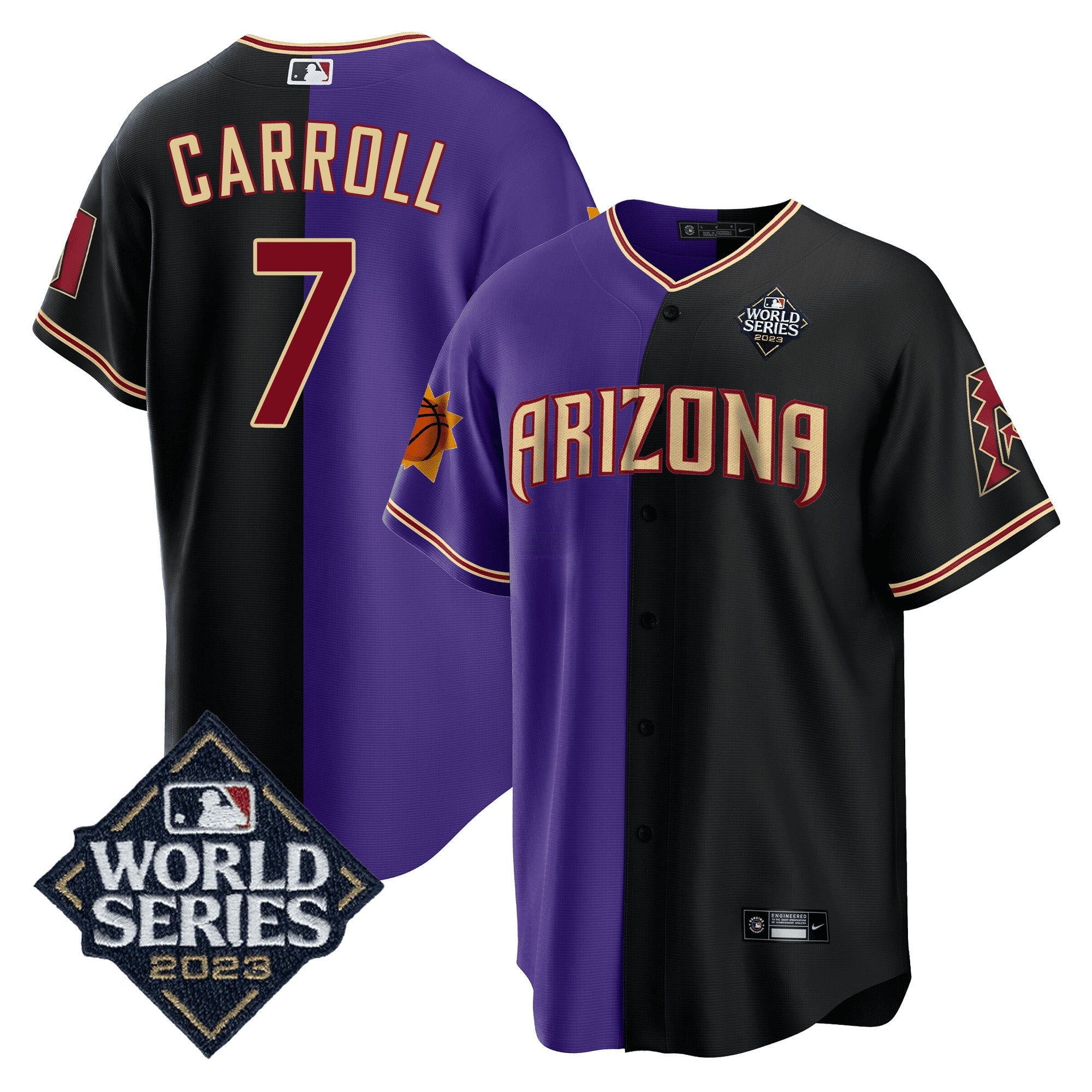 Camisa MLB Men’s Split Arizona Dbacks – Suns 2023 World Series Patch Jersey - Preta