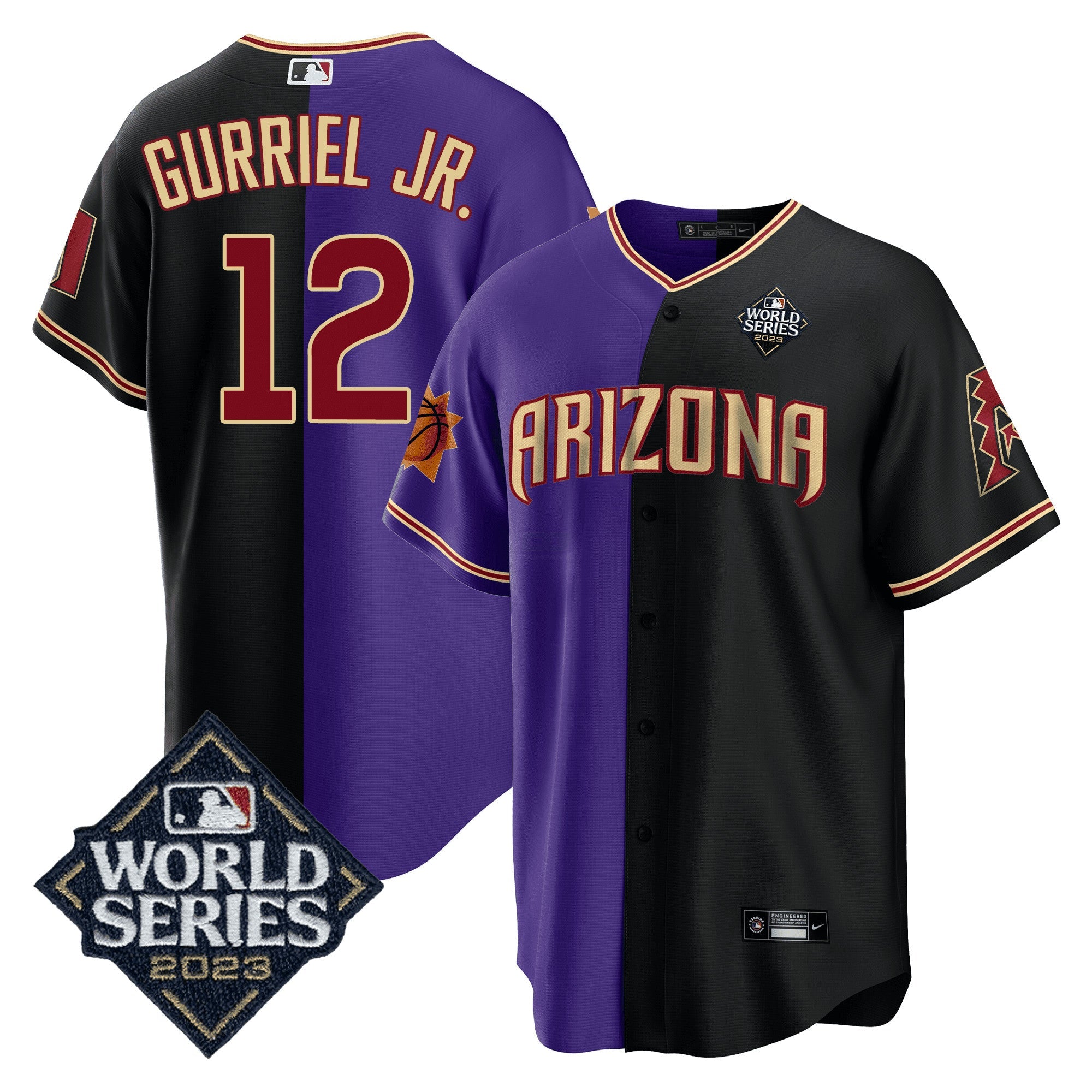 Camisa MLB Men’s Split Arizona Dbacks – Suns 2023 World Series Patch Jersey - Preta