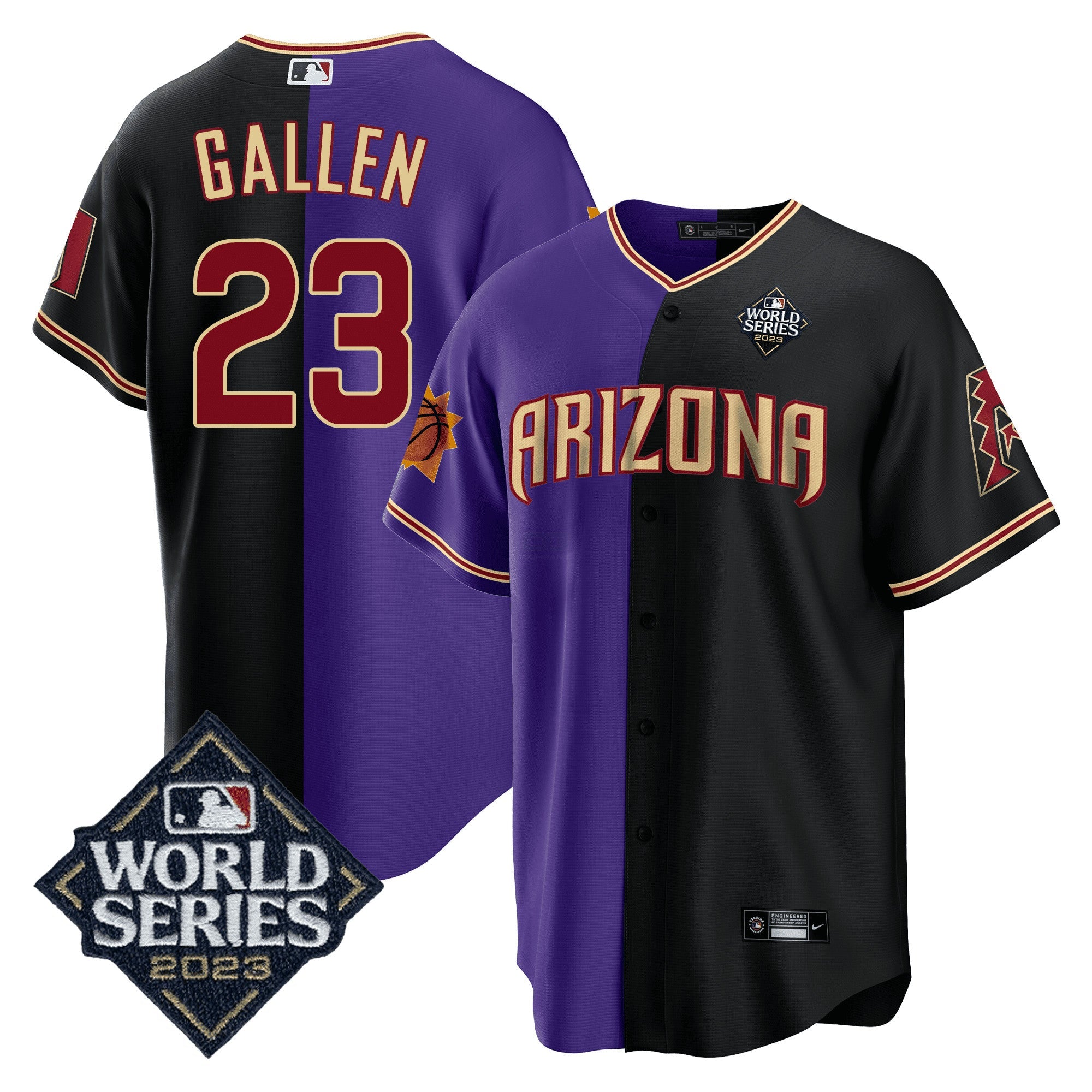 Camisa MLB Men’s Split Arizona Dbacks – Suns 2023 World Series Patch Jersey - Preta