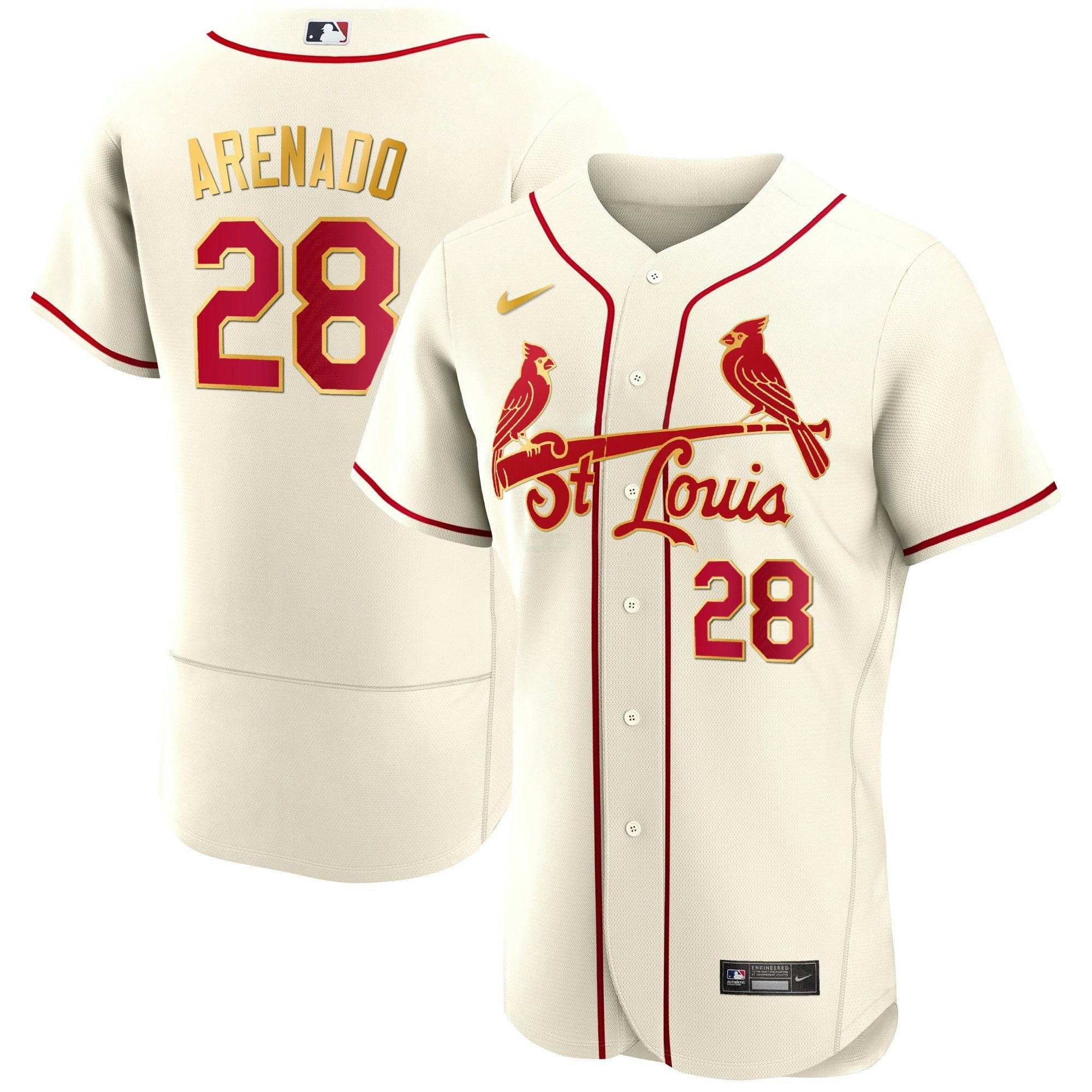 Camisa MLB Men’s St. Louis Flex Base Dourada Trim Jersey