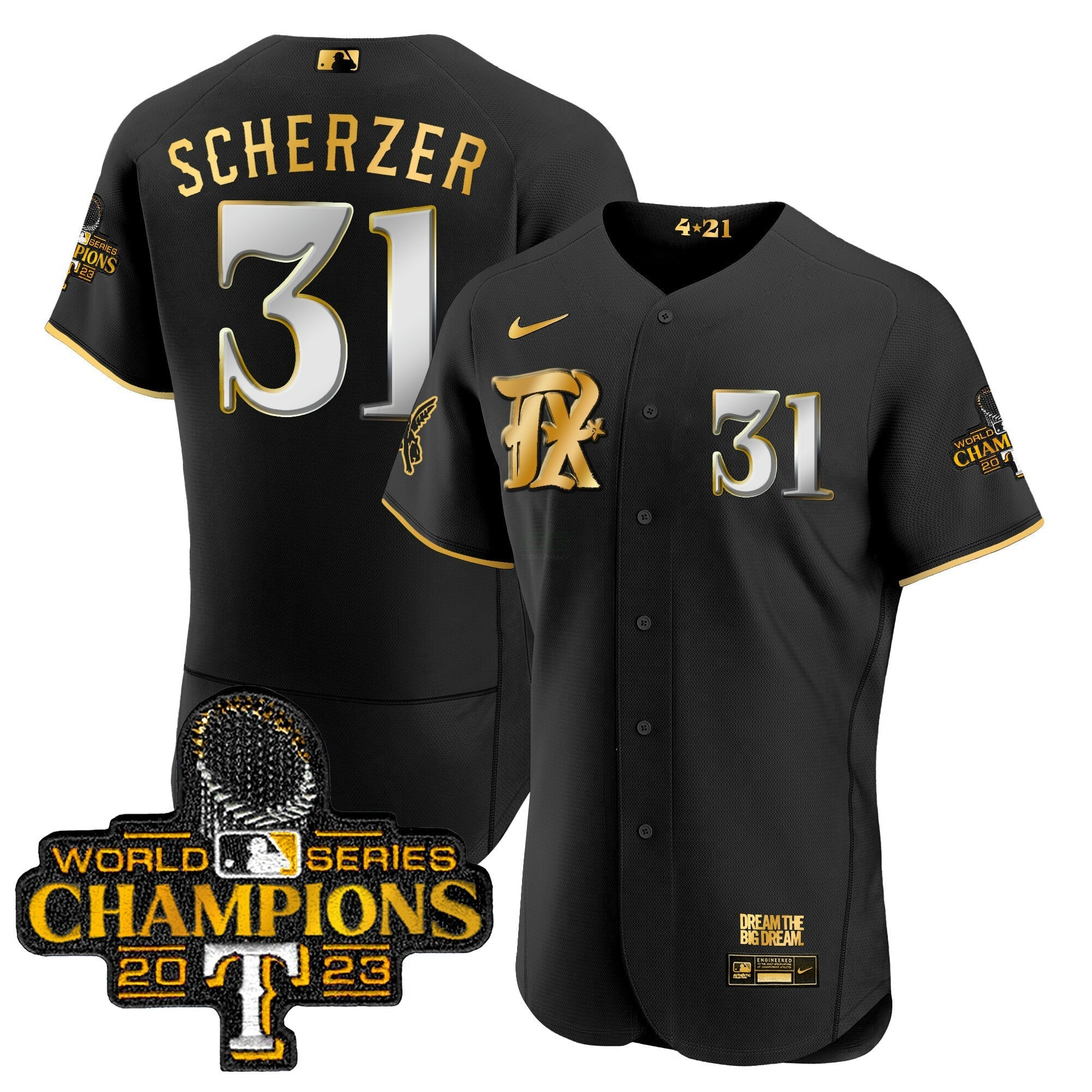 Camisa MLB Men’s Texas 2023 World Series Champions City Connect Flex Dourada Jersey