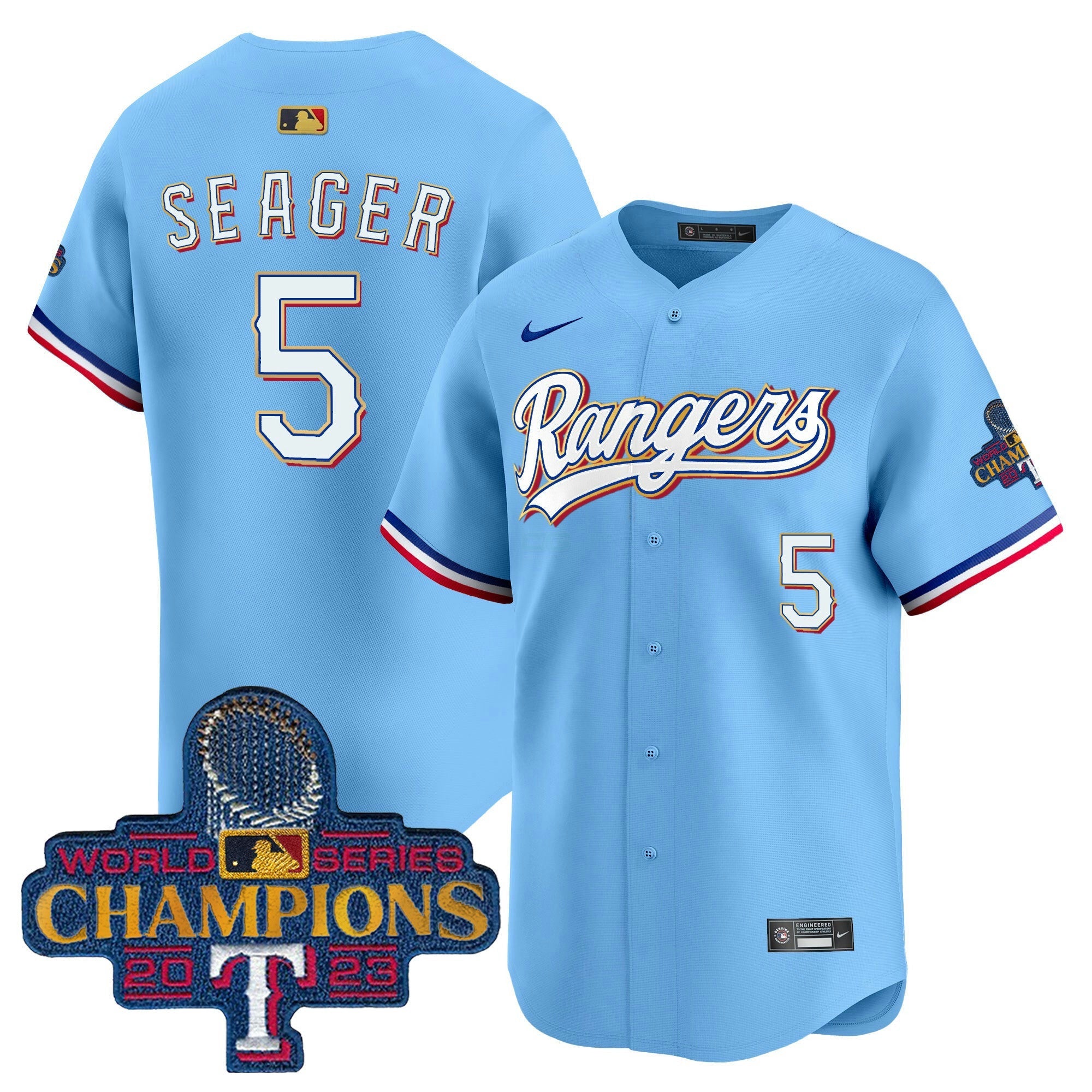 Camisa MLB Men’s Texas 2023 World Series Champions Dourada Trim Vapor Premier Limited Jersey