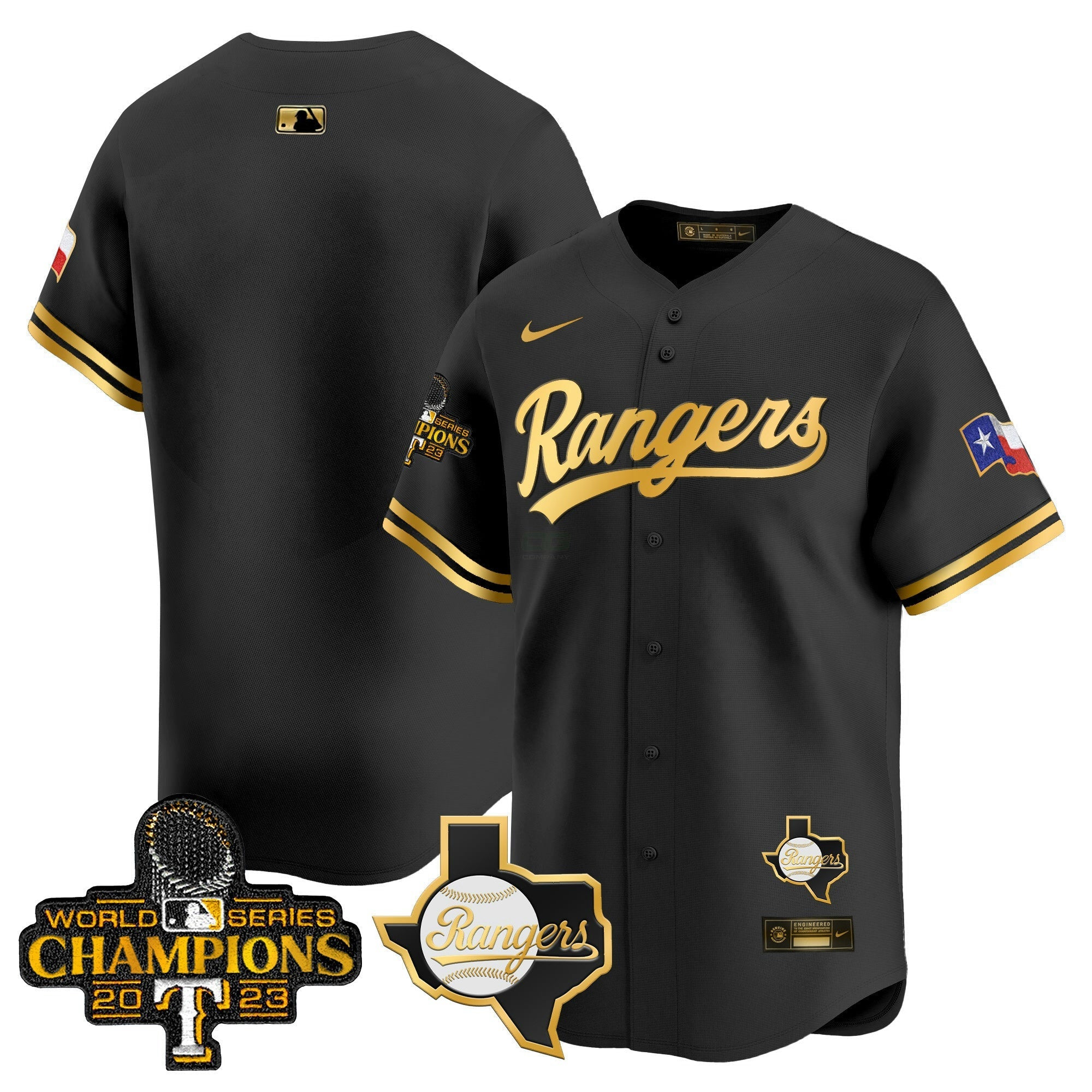 Camisa MLB Men’s Texas 2023 World Series Champions Dourada Trim Vapor Premier Limited Jersey V2