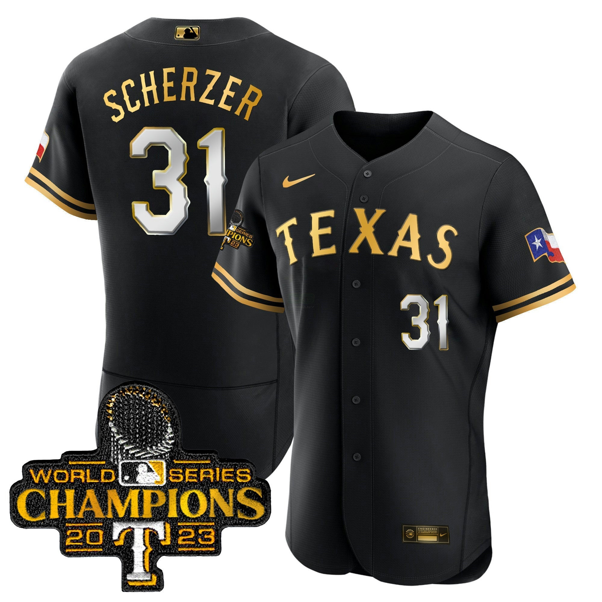 Camisa MLB Men’s Texas 2023 World Series Champions Flex Base Jersey