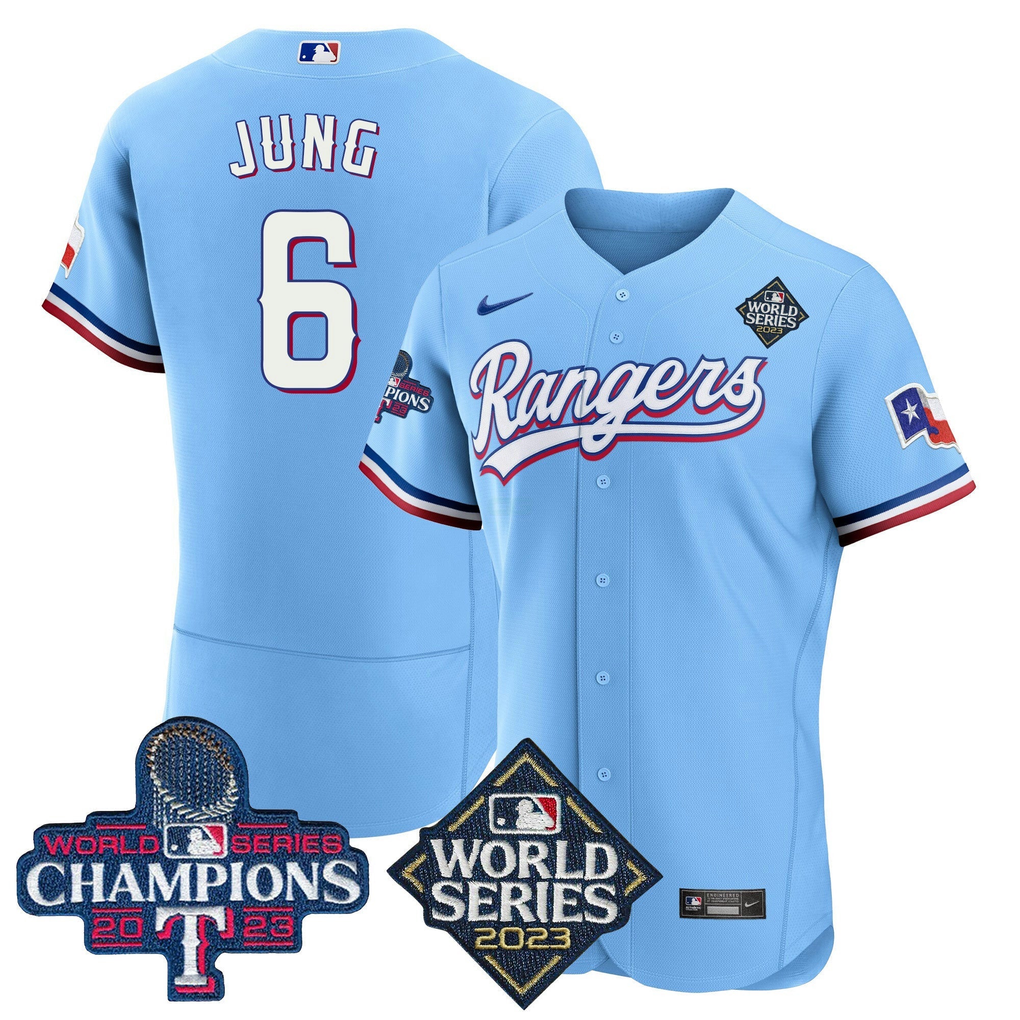 Camisa MLB Men’s Texas 2023 World Series Champions Flex Base Jersey V4