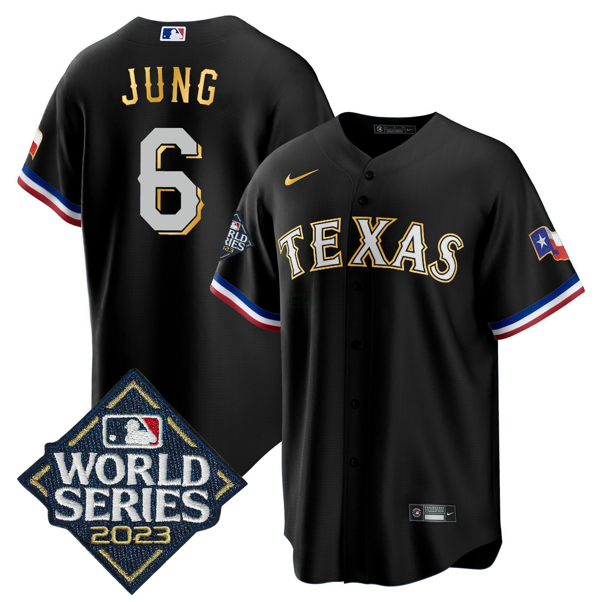 Camisa MLB Men’s Texas 2023 World Series Cool Base Dourada Trim Jersey