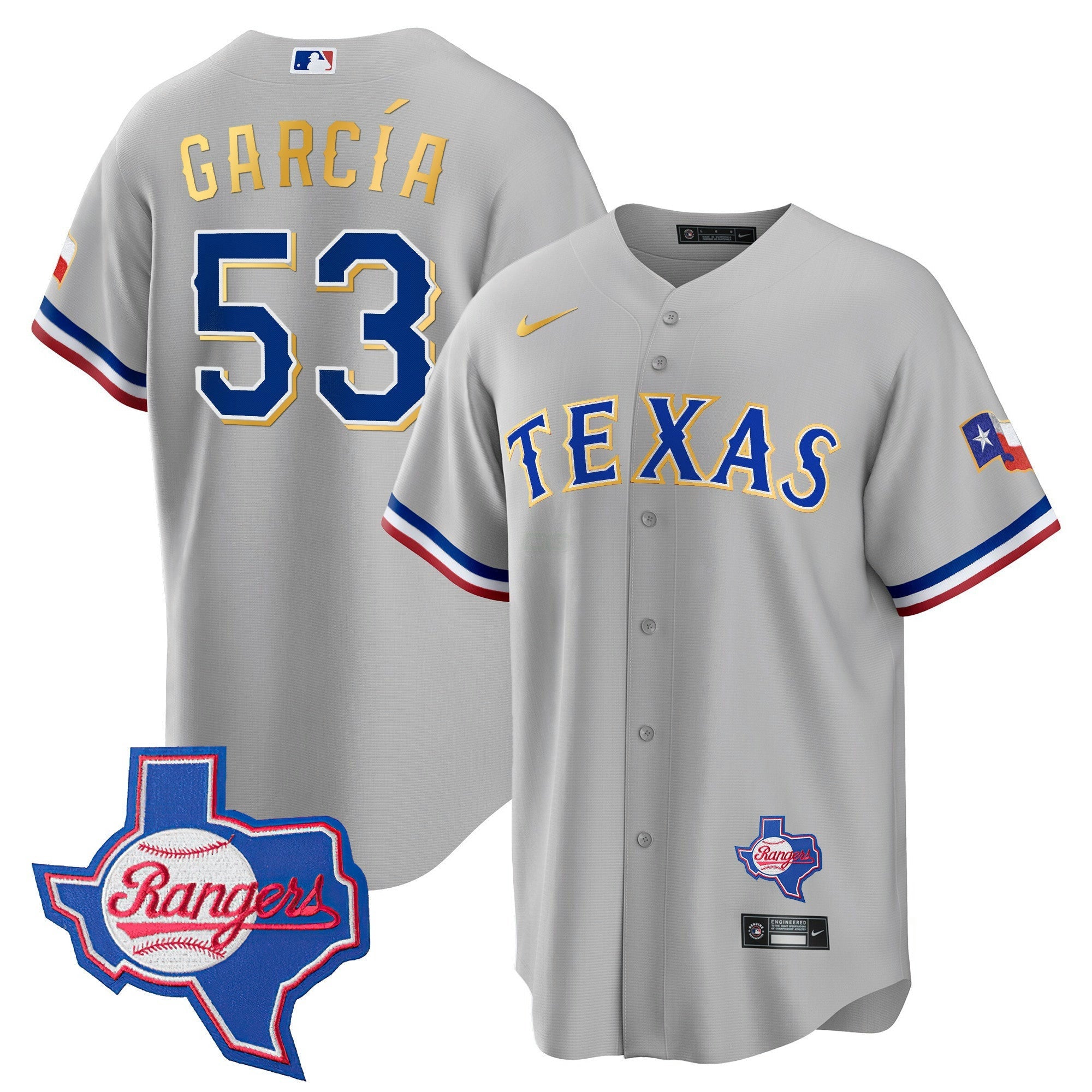 Camisa MLB Men’s Texas Gold Trim Cool Base Jersey – Texas Patch