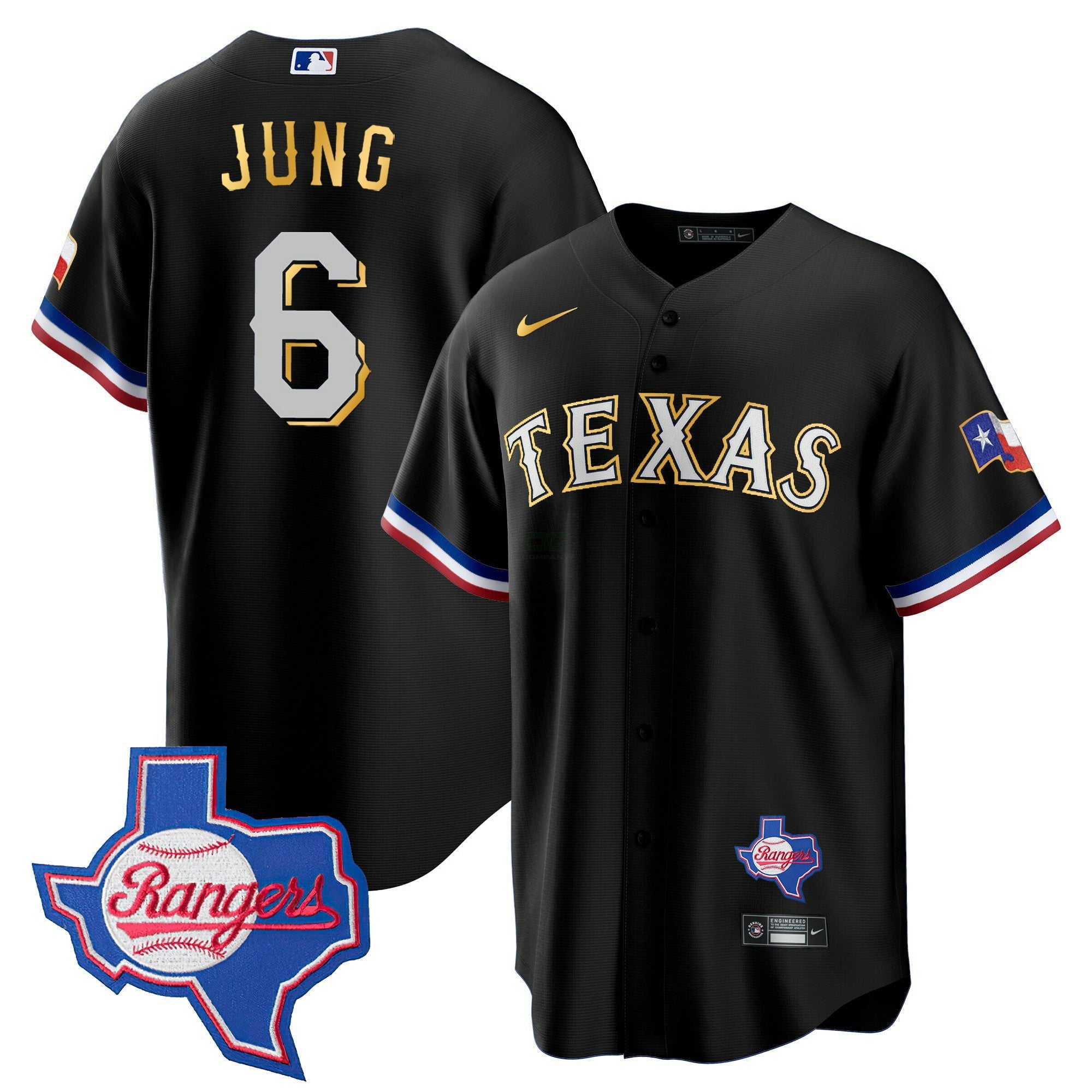 Camisa MLB Men’s Texas Gold Trim Cool Base Jersey – Texas Patch
