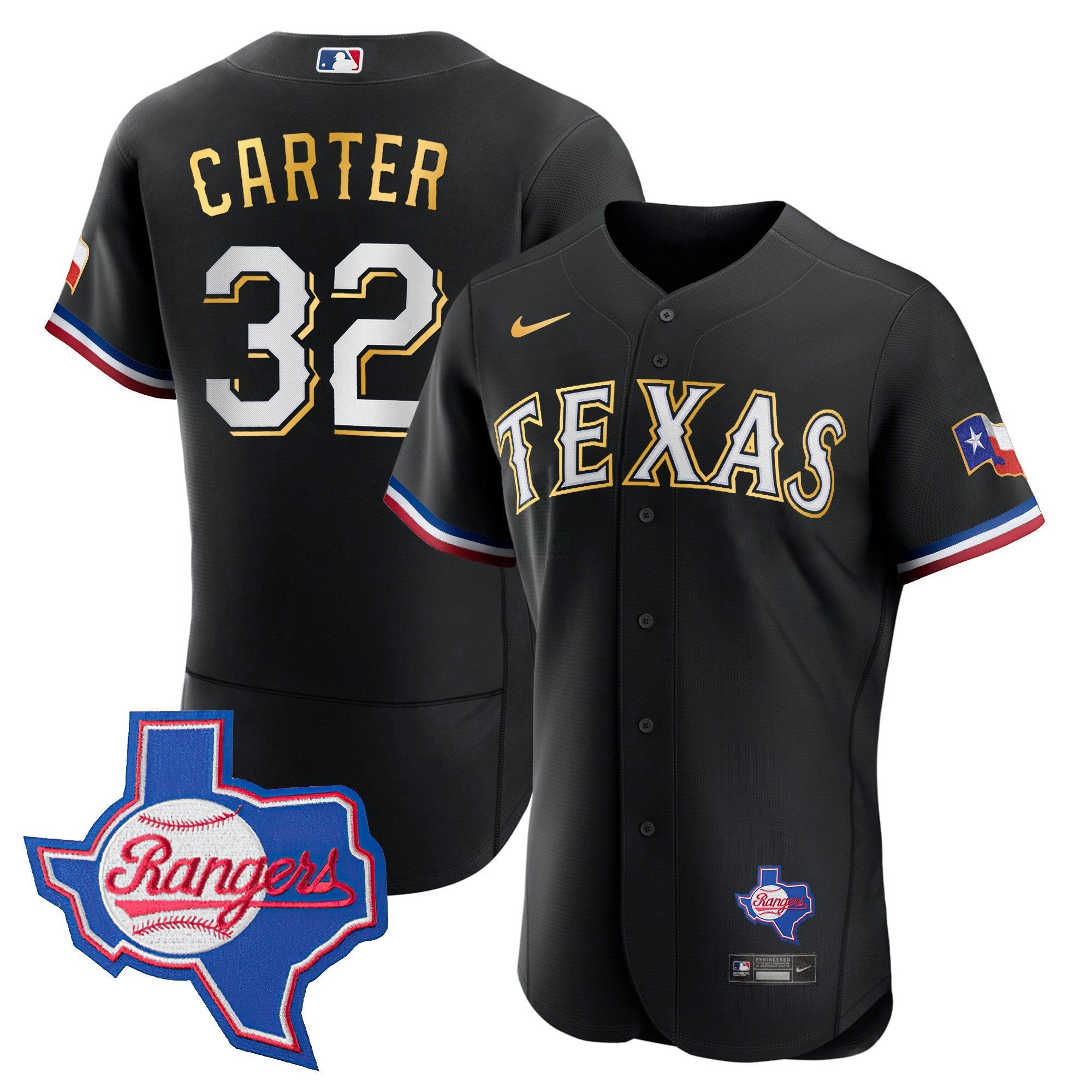 Camisa MLB Men’s Texas Gold Trim Flex Base Jersey – Texas Patch