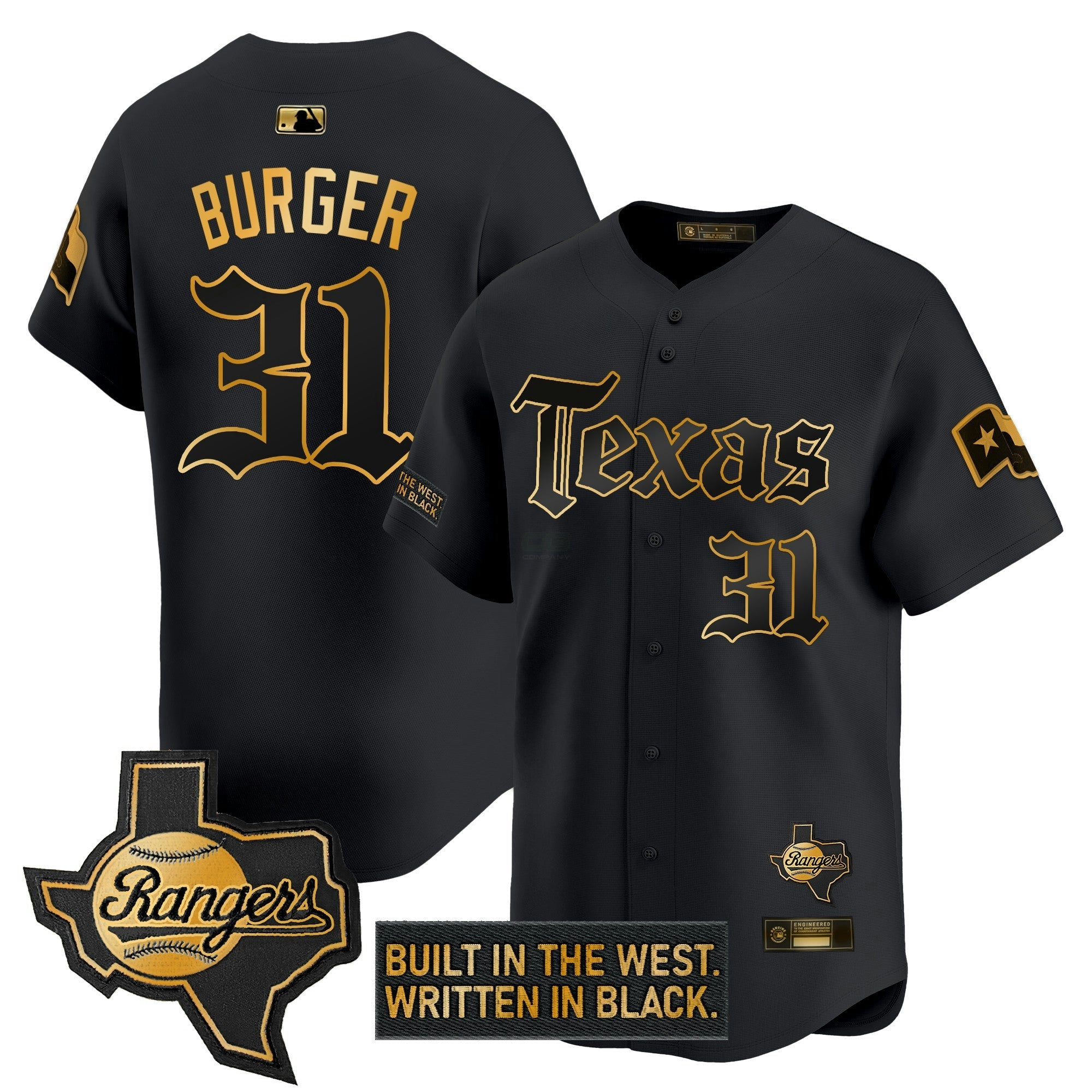 Camisa MLB Men’s Texas ‘Gothic Frontier Edition’ Dourada Vapor Premier Limited Jersey