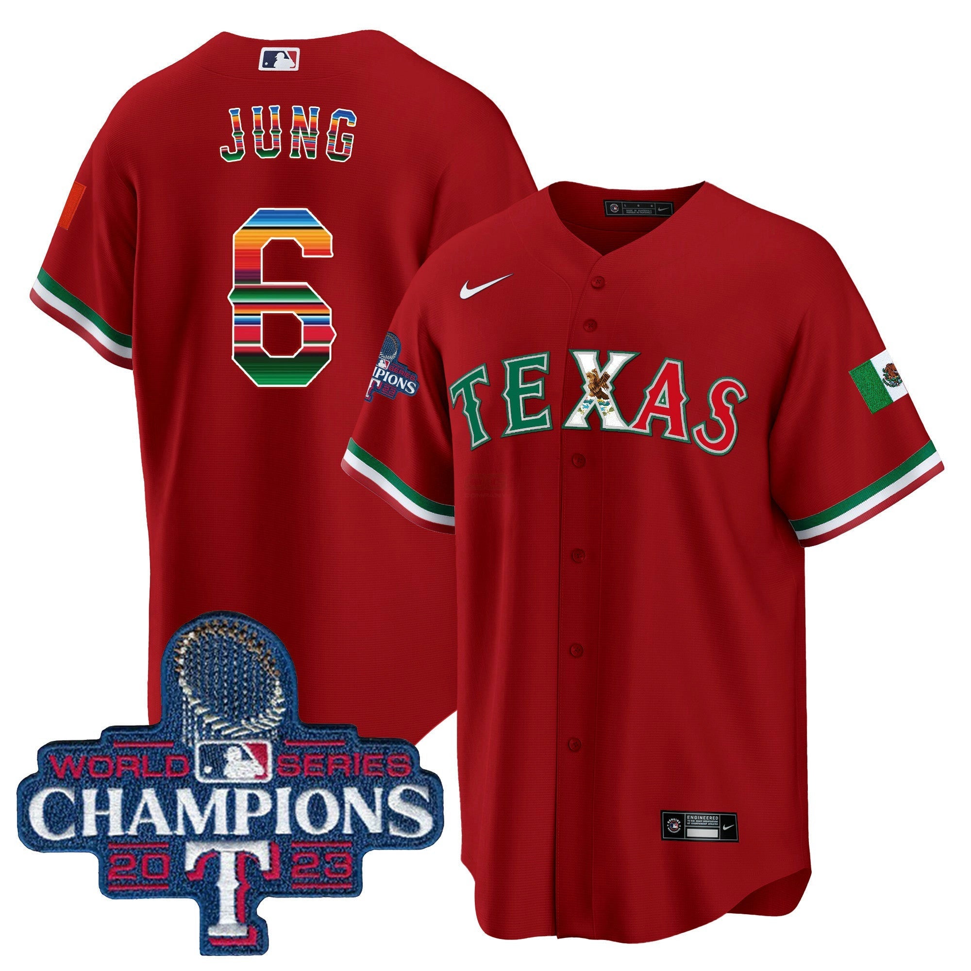 Camisa MLB Men’s Texas Mexico 2023 World Series Champions Jersey V2