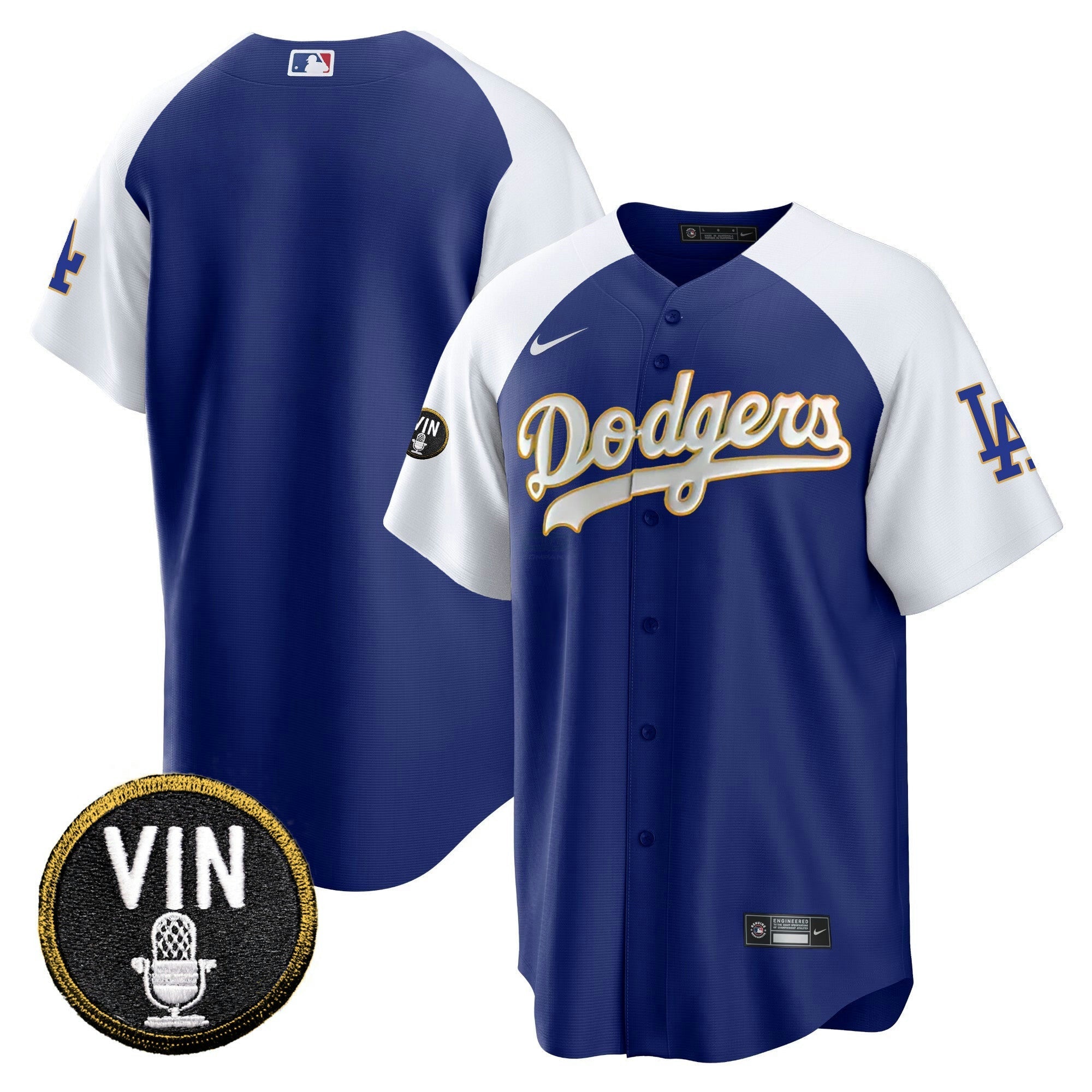 Camisa MLB Men’s Vin Scully Patch Cool Base Dourada Trim Jersey V2