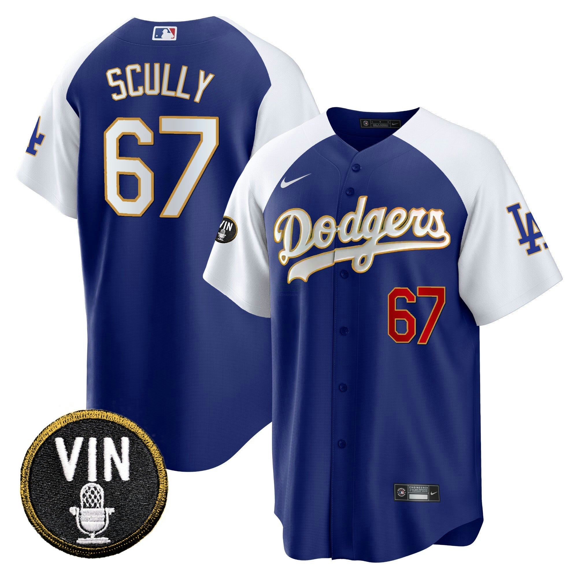 Camisa MLB Men’s Vin Scully Patch Cool Base Dourada Trim Jersey V2