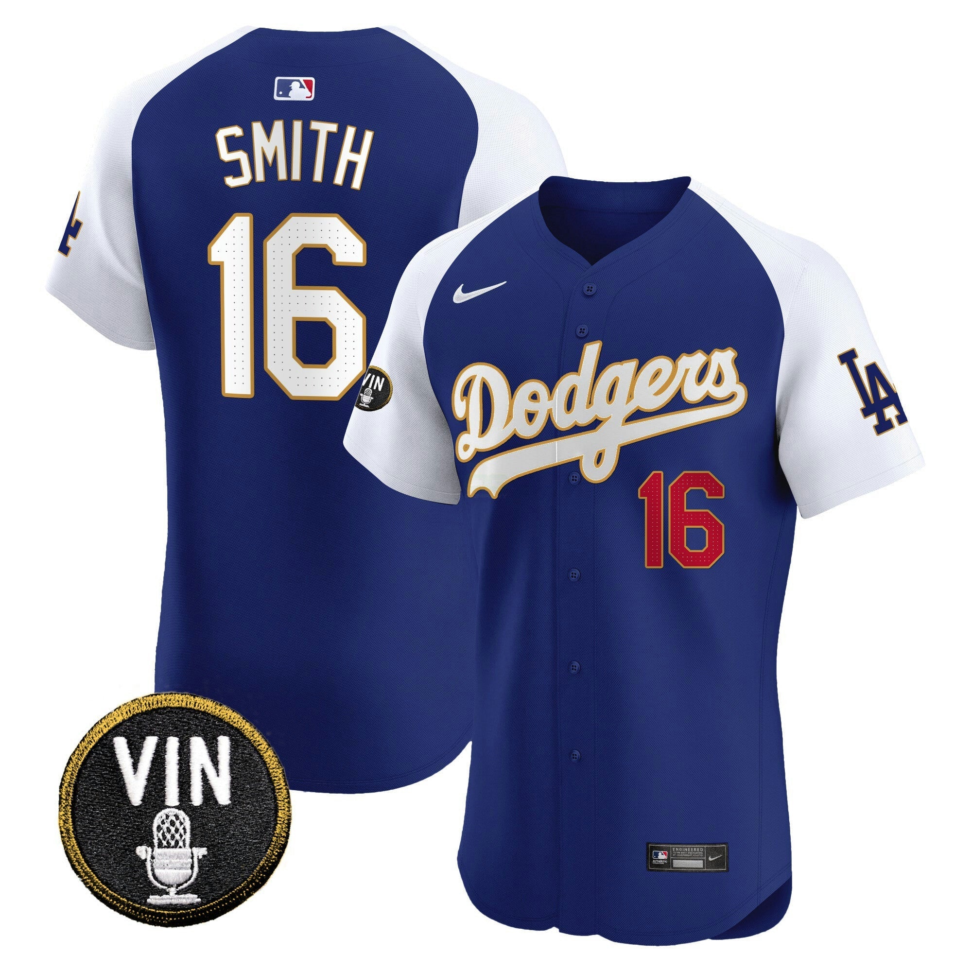 Camisa MLB Men’s Vin Scully Patch Dourada Trim Vapor Premier Elite Jersey