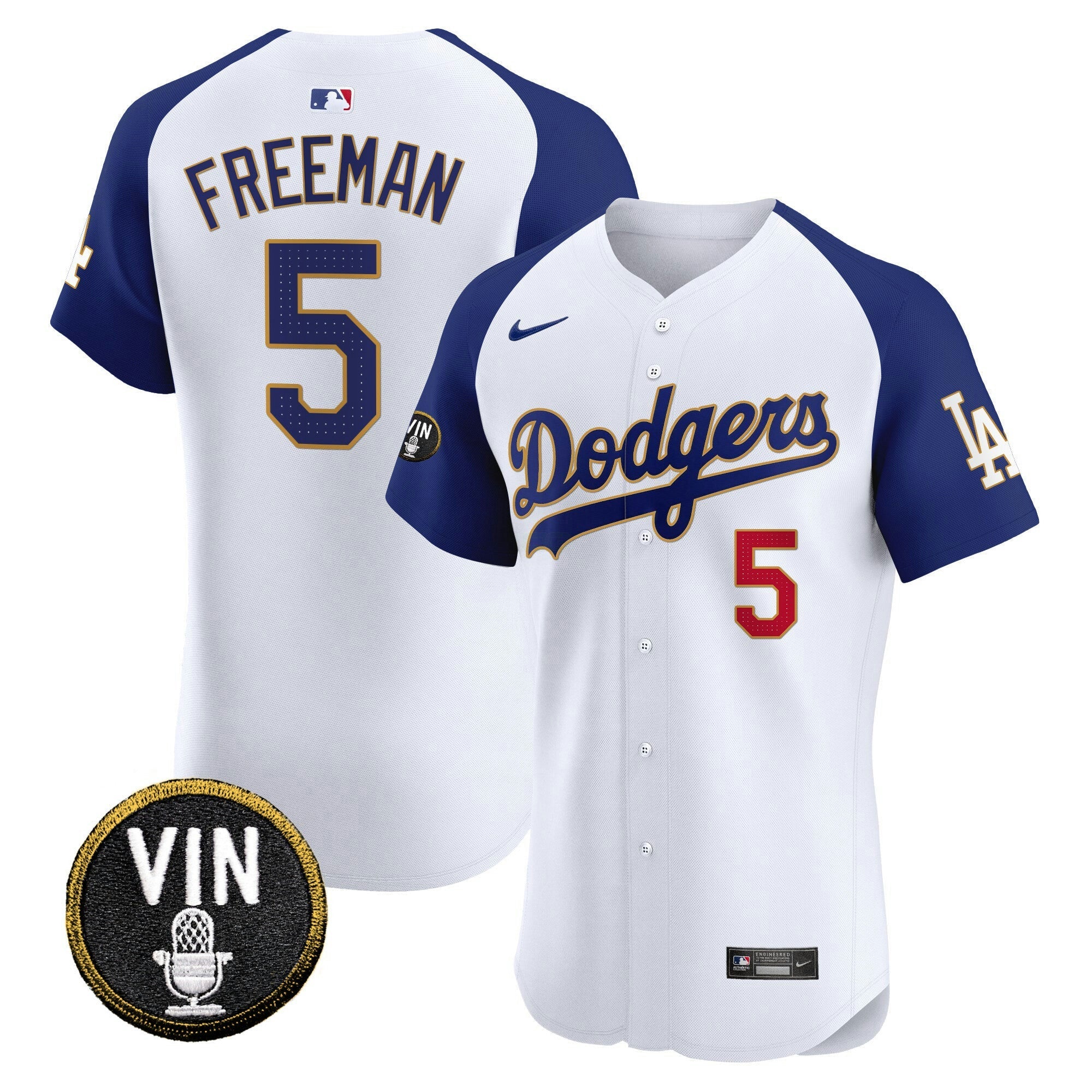 Camisa MLB Men’s Vin Scully Patch Dourada Trim Vapor Premier Elite Jersey