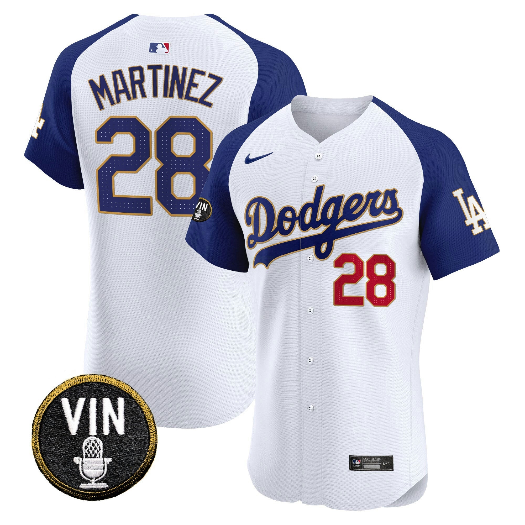 Camisa MLB Men’s Vin Scully Patch Dourada Trim Vapor Premier Elite Jersey
