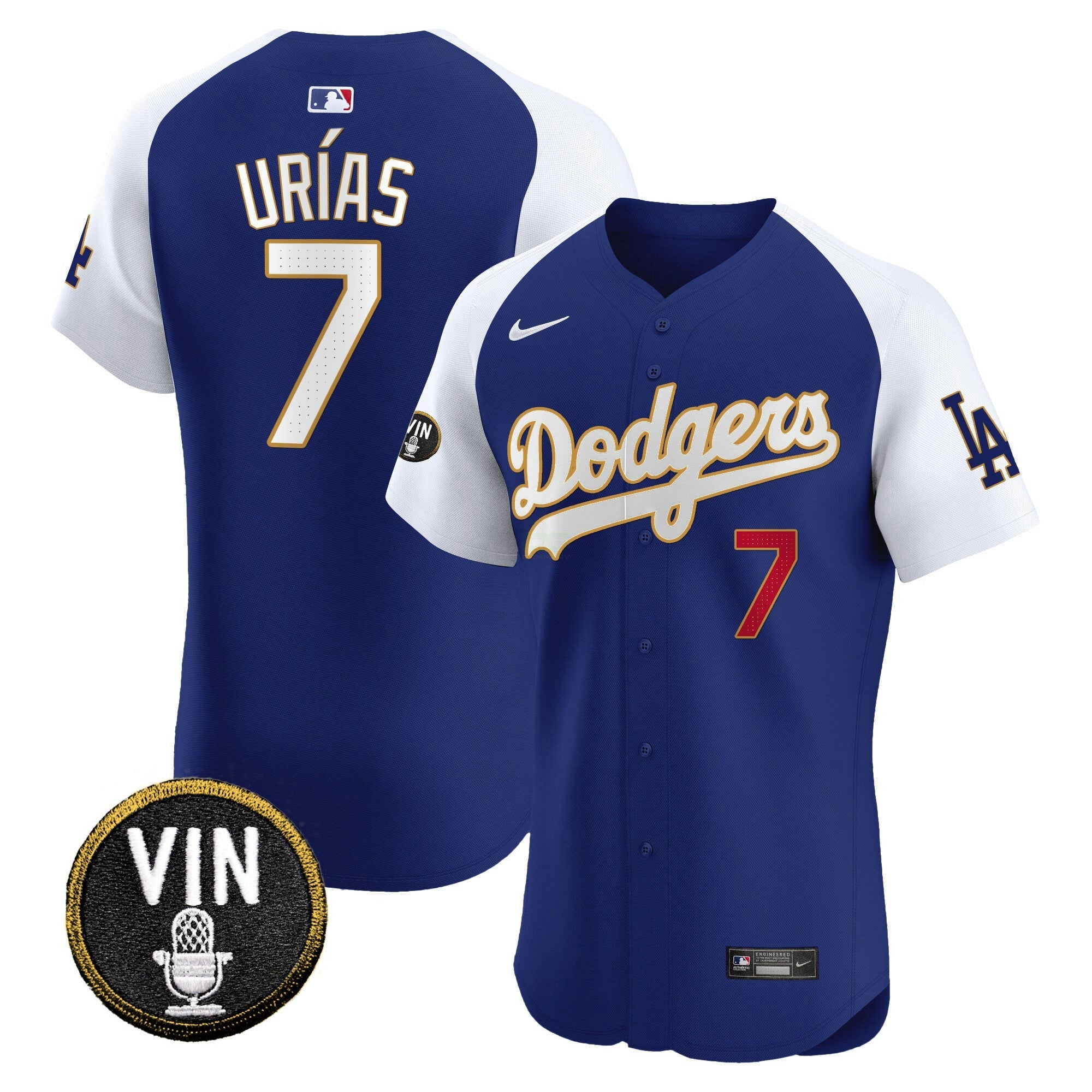 Camisa MLB Men’s Vin Scully Patch Dourada Trim Vapor Premier Elite Jersey