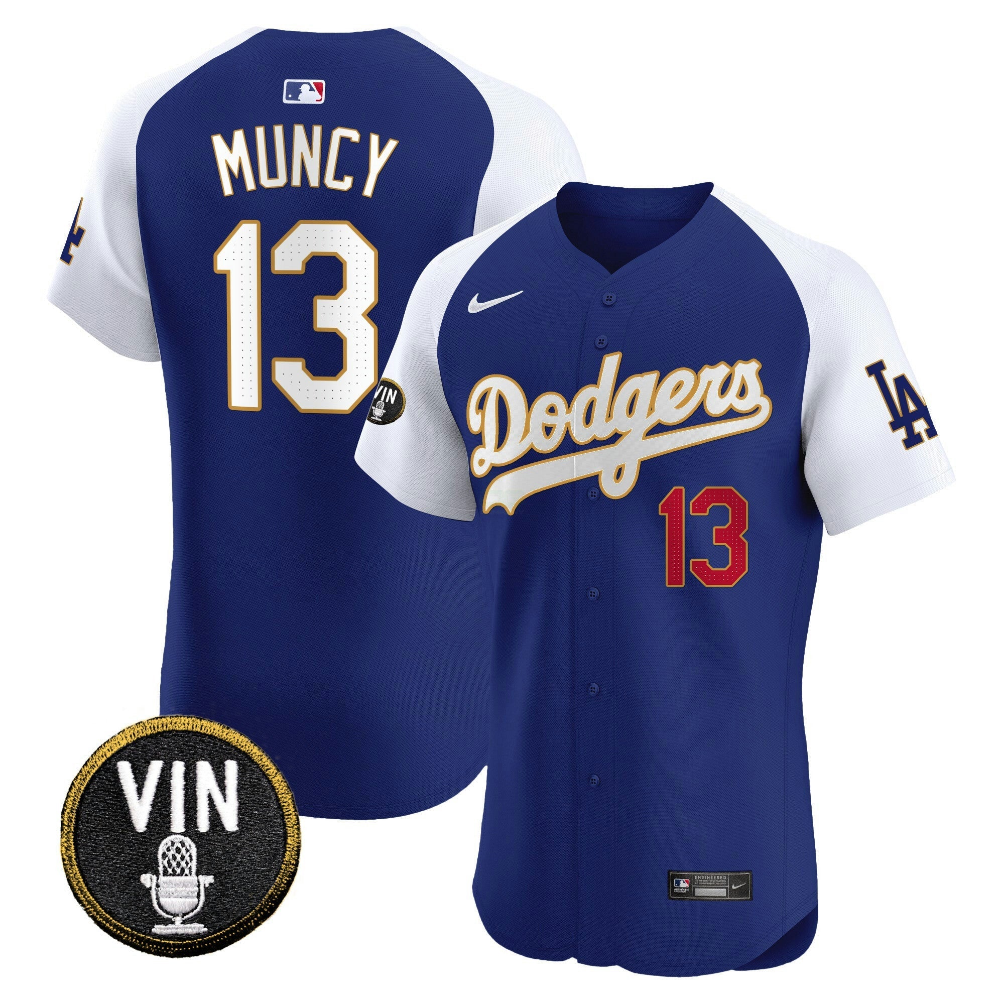 Camisa MLB Men’s Vin Scully Patch Dourada Trim Vapor Premier Elite Jersey