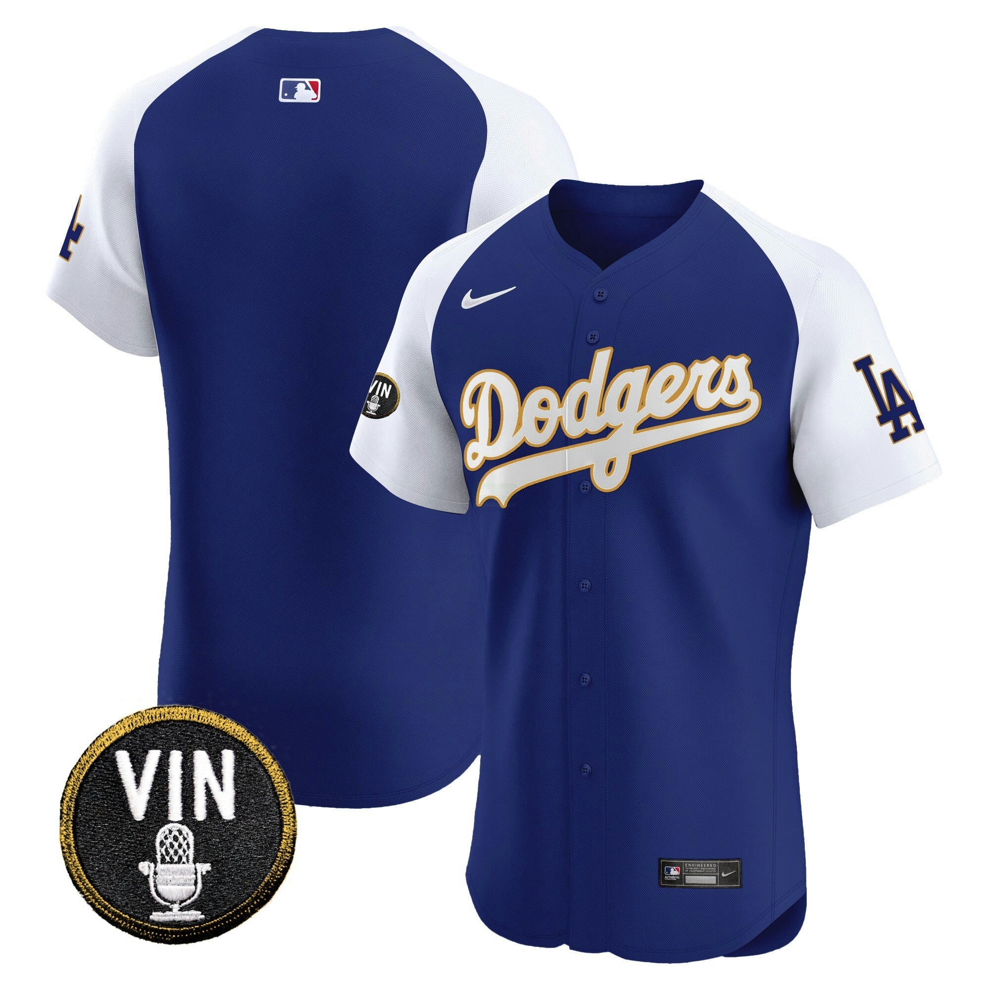 Camisa MLB Men’s Vin Scully Patch Dourada Trim Vapor Premier Elite Jersey