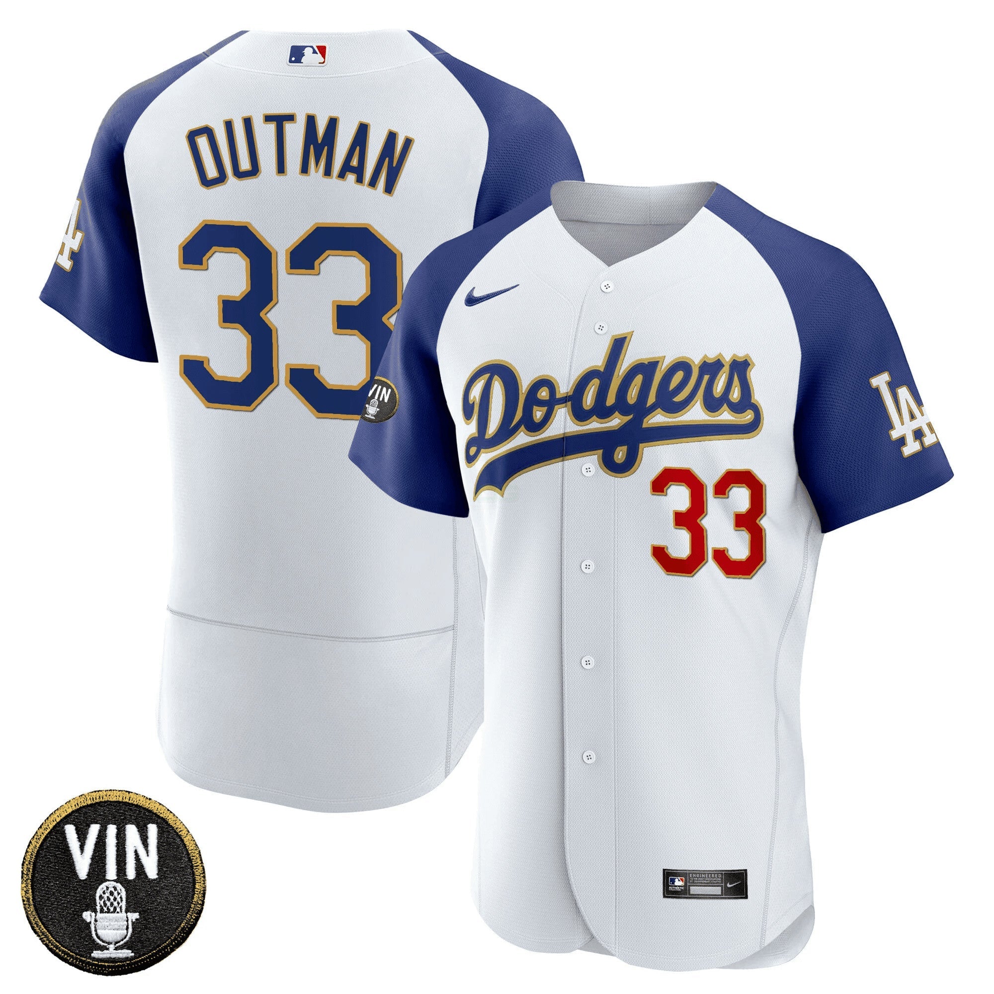 Camisa MLB Men’s Vin Scully Patch Flex Base Dourada Trim Jersey
