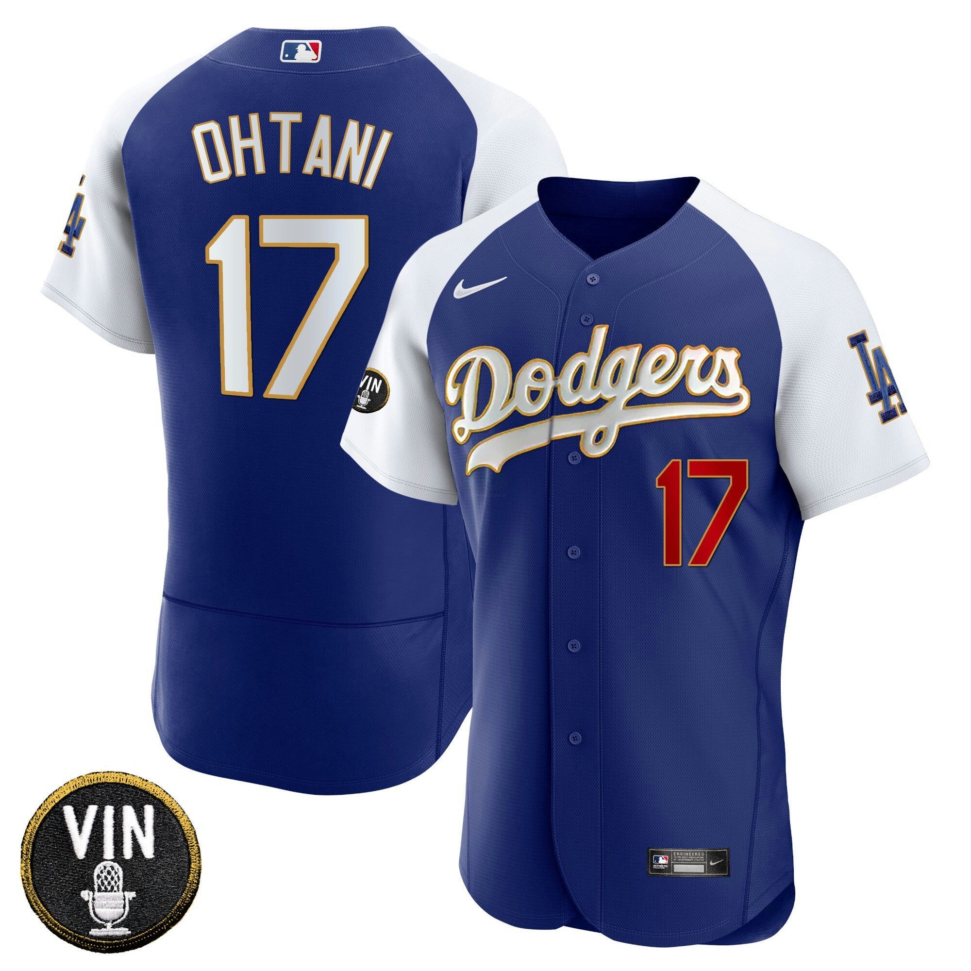 Camisa MLB Men’s Vin Scully Patch Flex Base Dourada Trim Jersey V2