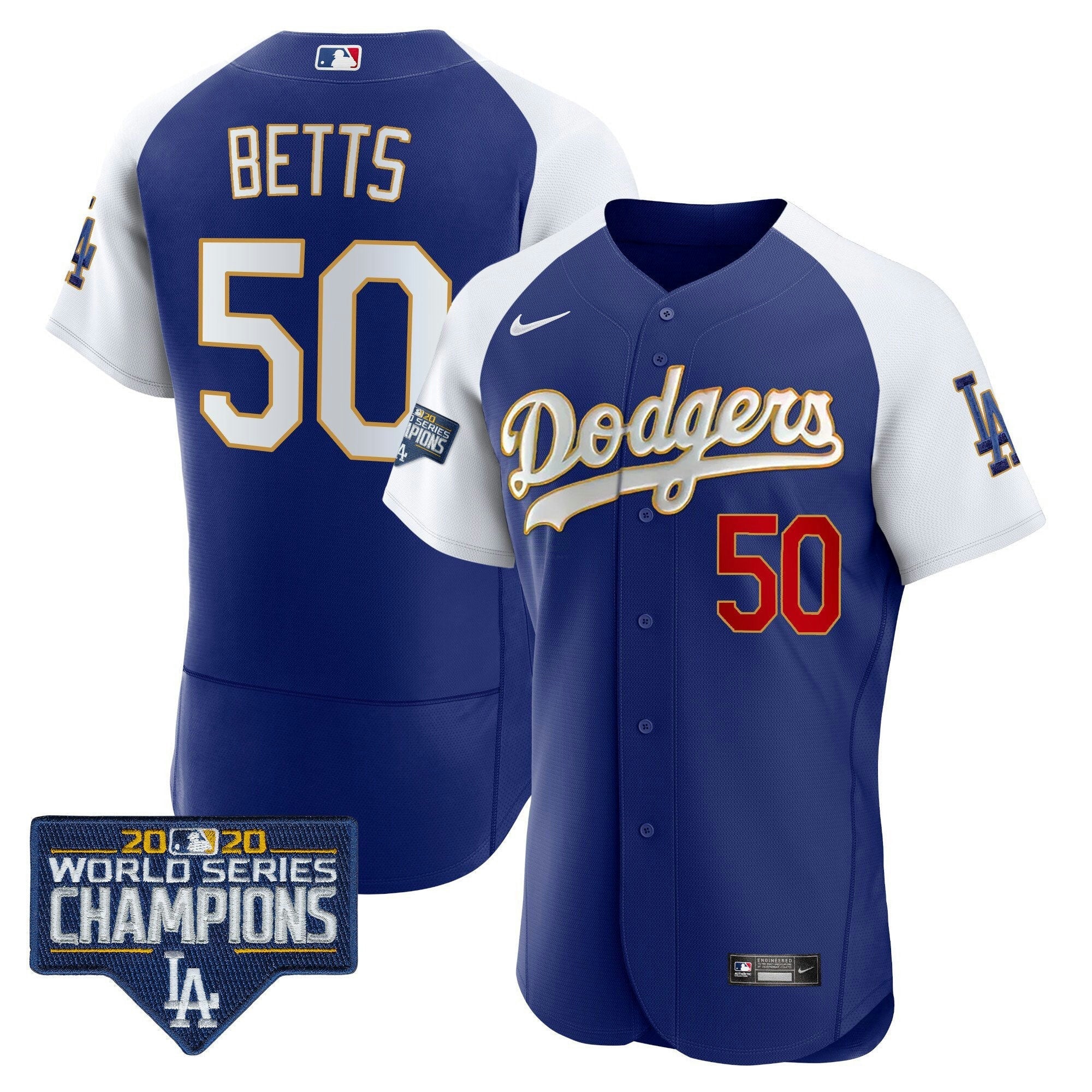 Camisa MLB Men’s World Series Champions Patch Flex Base Dourada Trim Jersey