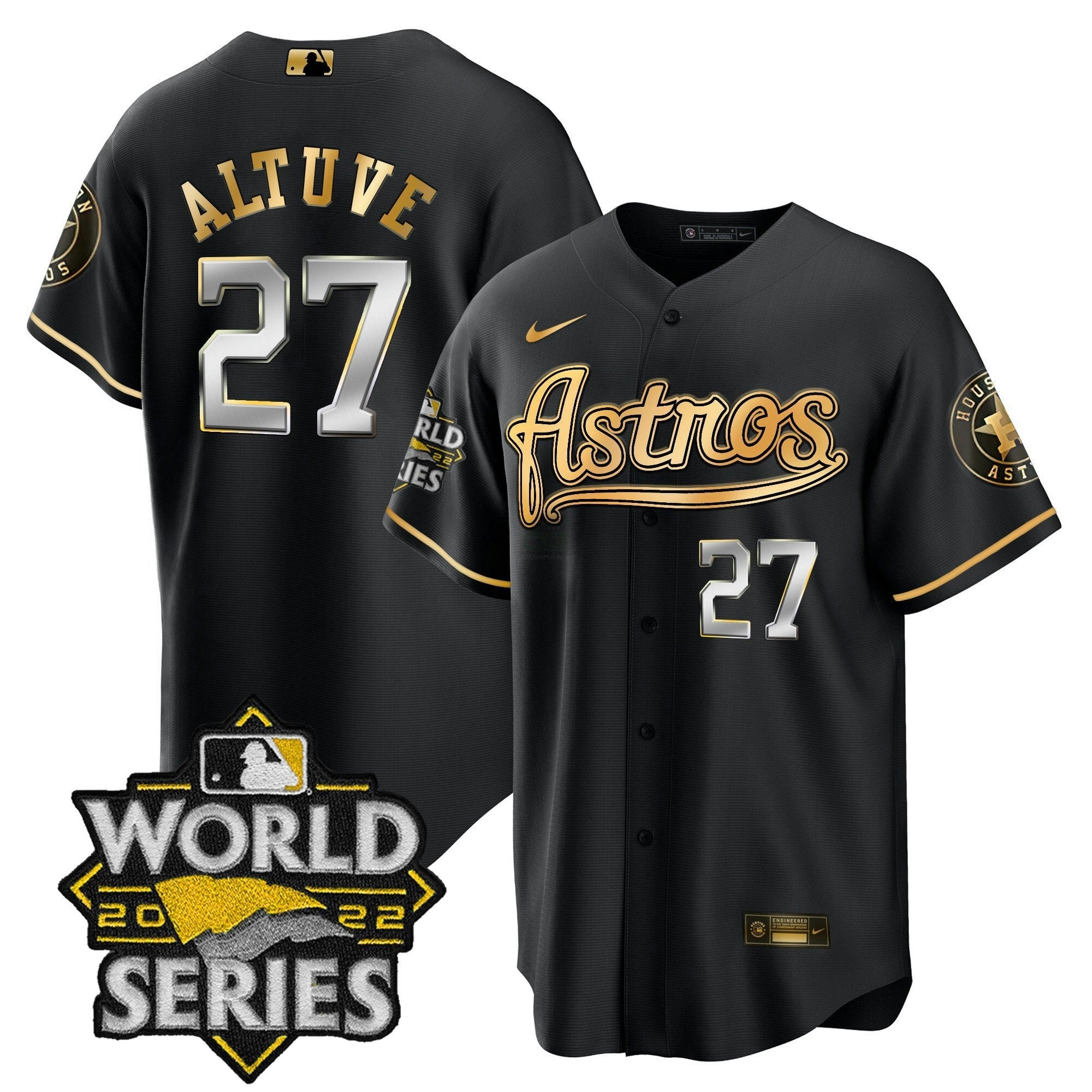 Camisa MLB Men’s World Series & Throwback Patch Dourada Jersey V2