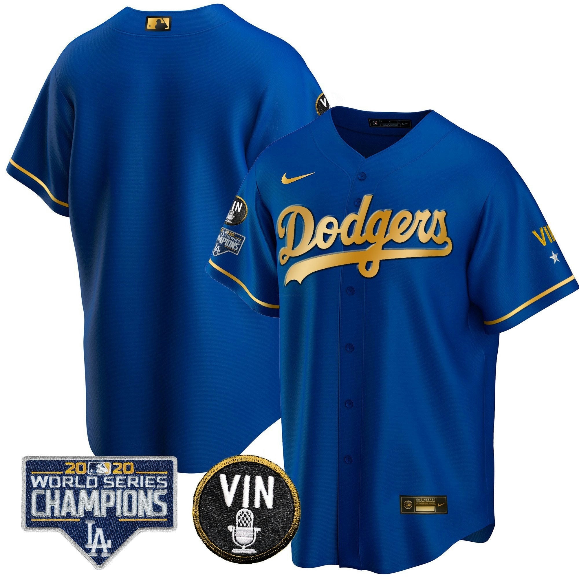 Camisa MLB Men’s World Series & Vin Sculy Patch Dourada Jersey