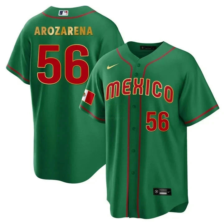 Camisa MLB Randy Arozarena Mexico Jersey Verde Dourada - Cool Base