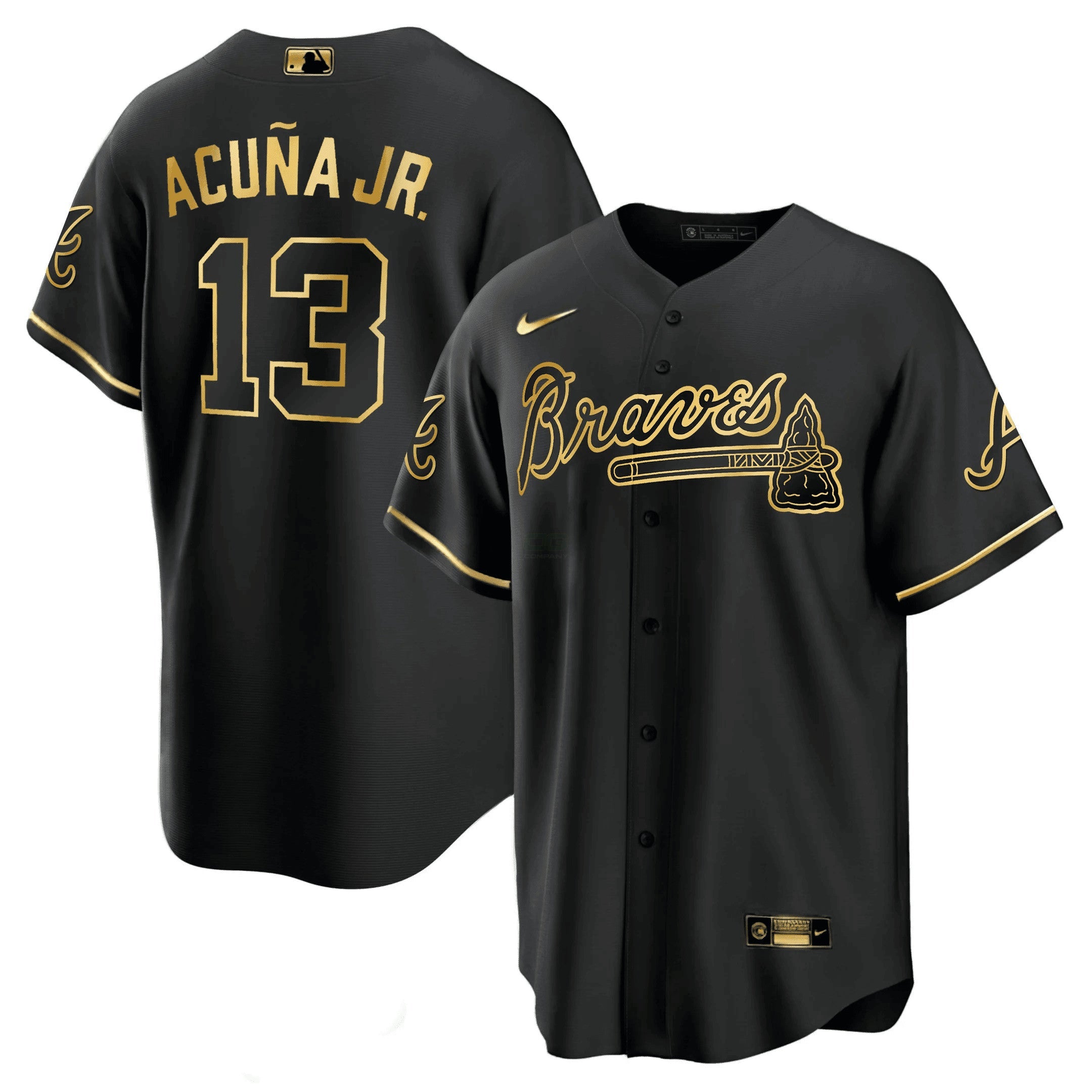 Camisa MLB Ronald Acuña Jr. Atlanta Preta Dourada Jersey
