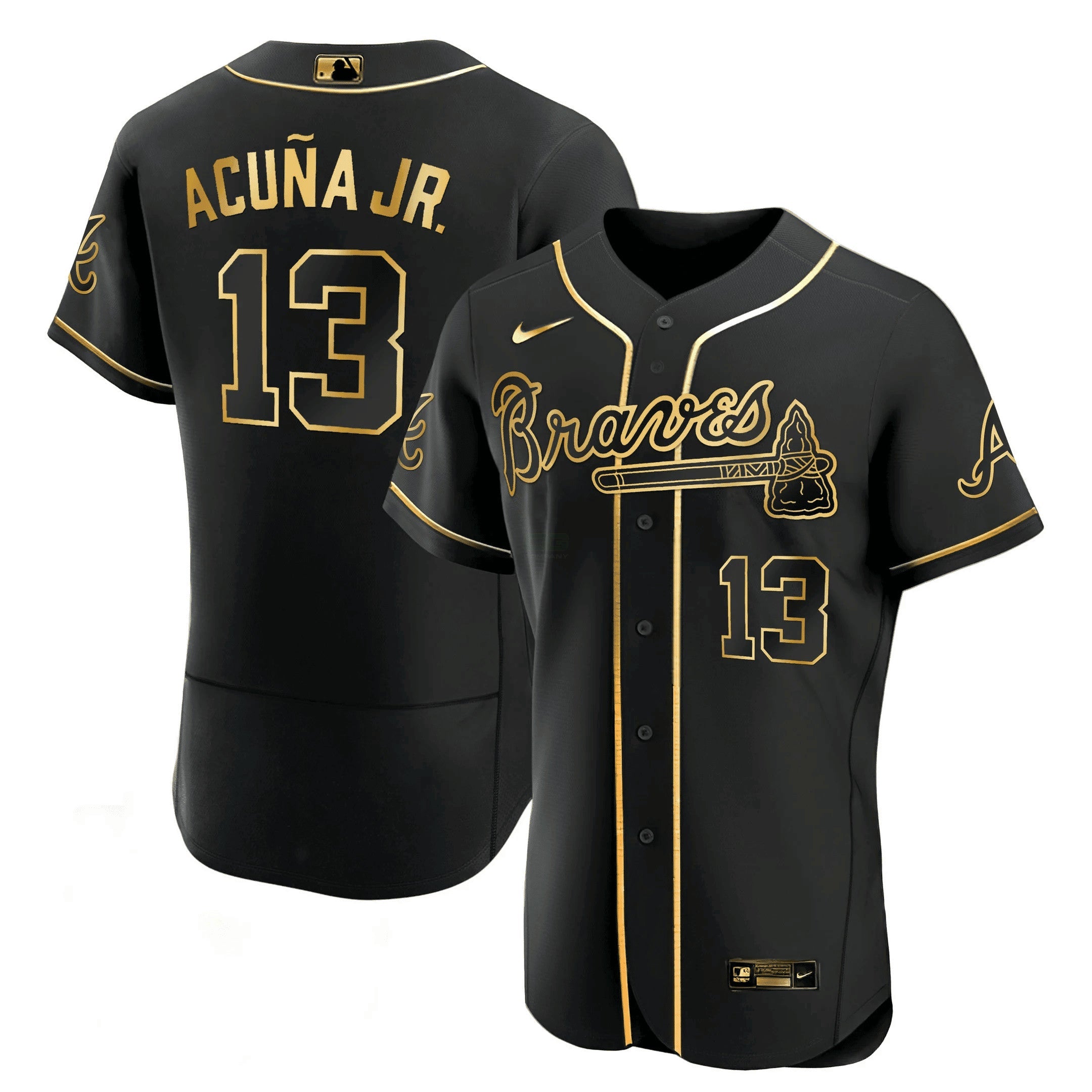 Camisa MLB Ronald Acuña Jr. Atlanta Preta Dourada Jersey