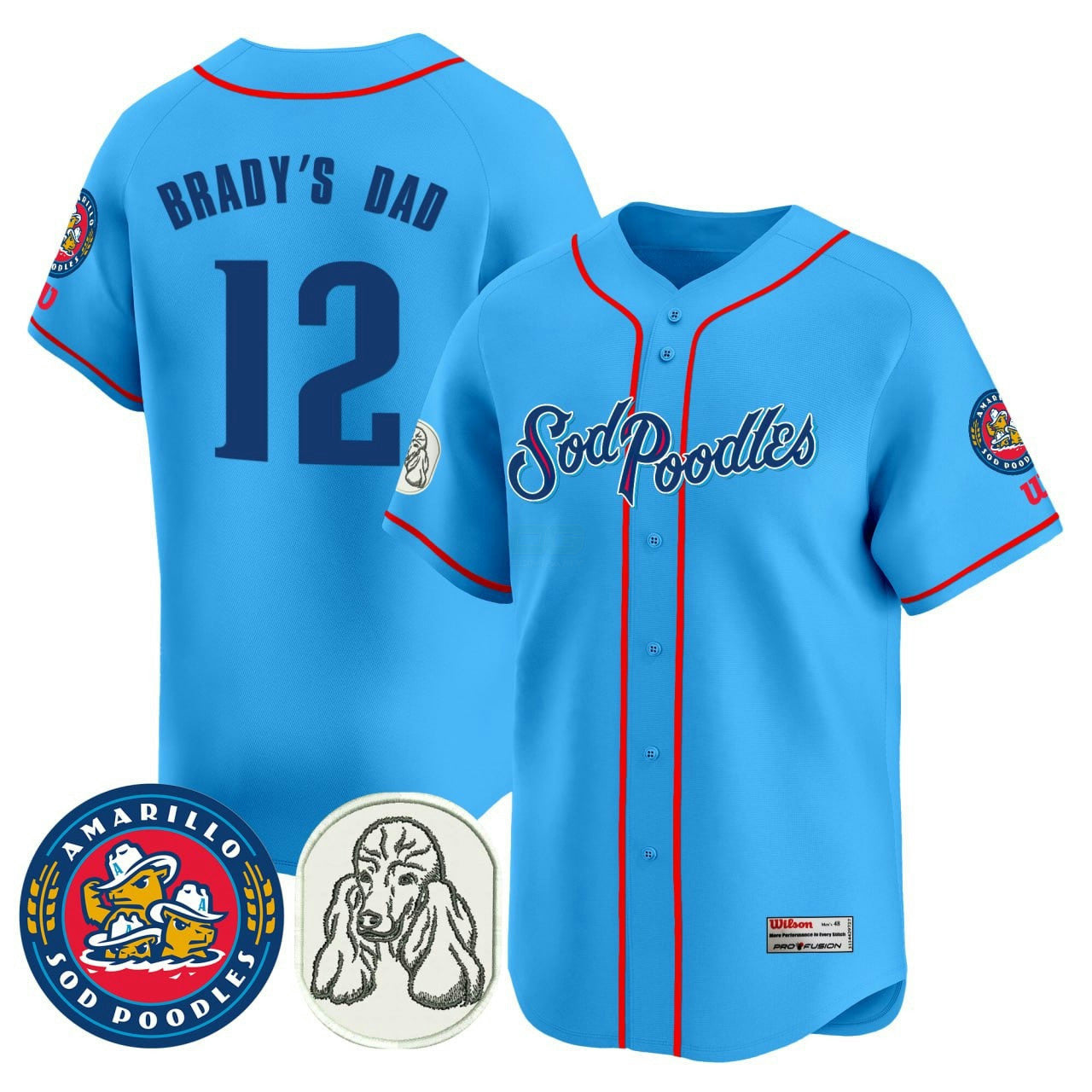 Camisa MLB Sod Poodles Baseball Blue Jersey – All-stitched - Azul