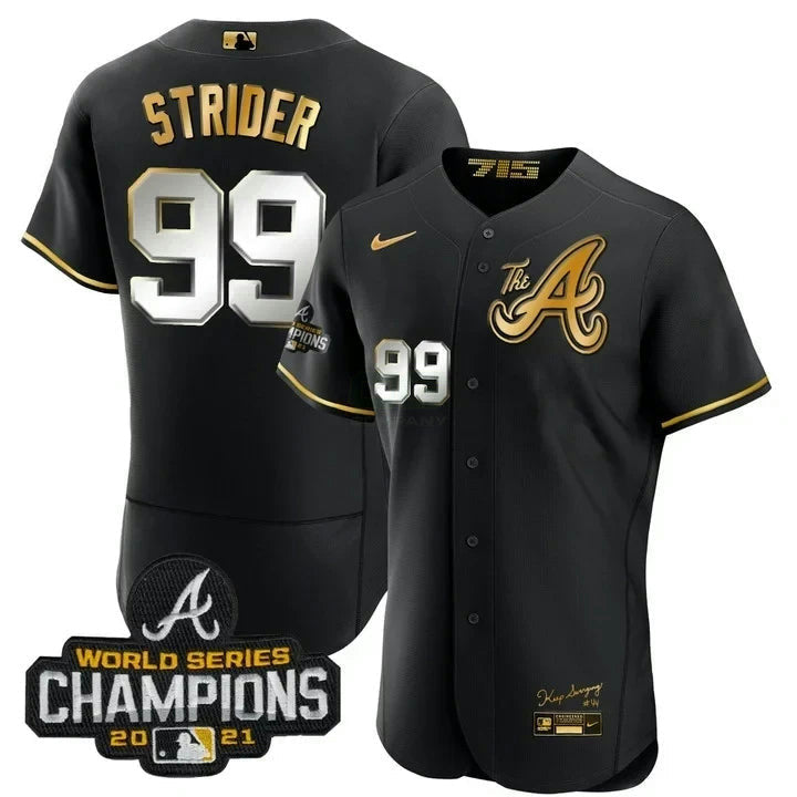 Camisa MLB Spencer Strider Atlanta City Connect Branca Dourada Jersey