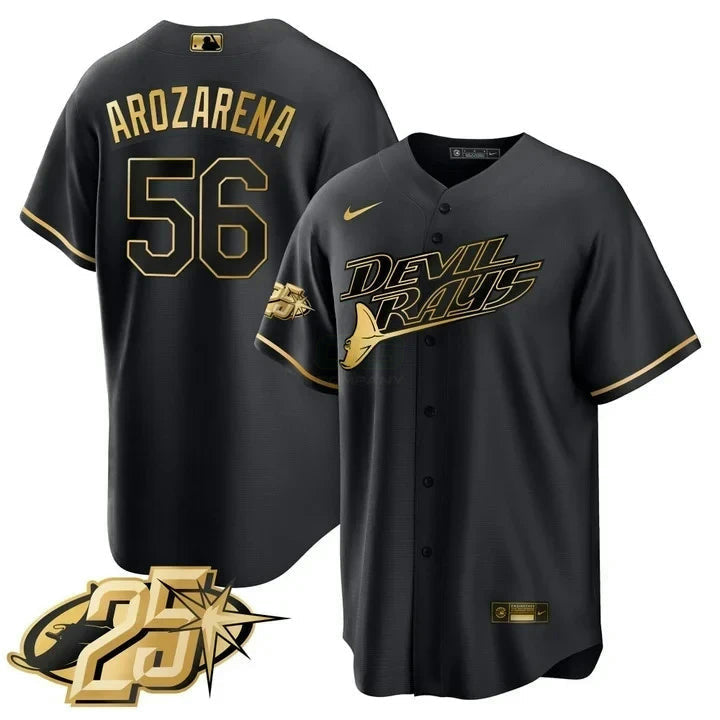 Camisa MLB Tampa Bay Randy Arozarena Preta Dourada Jersey