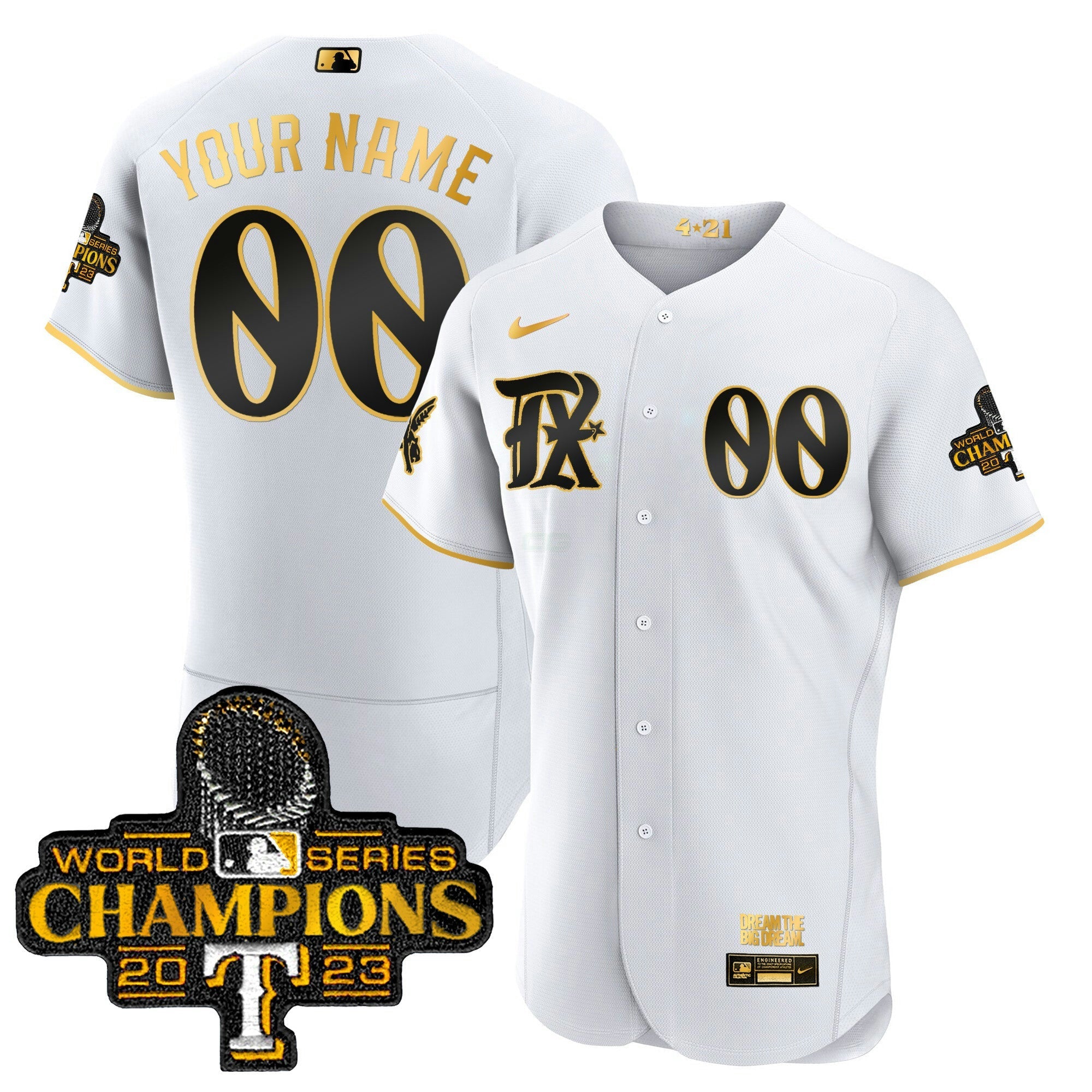 Camisa MLB Texas 2023 World Series Champions City Connect Flex Dourada Jersey