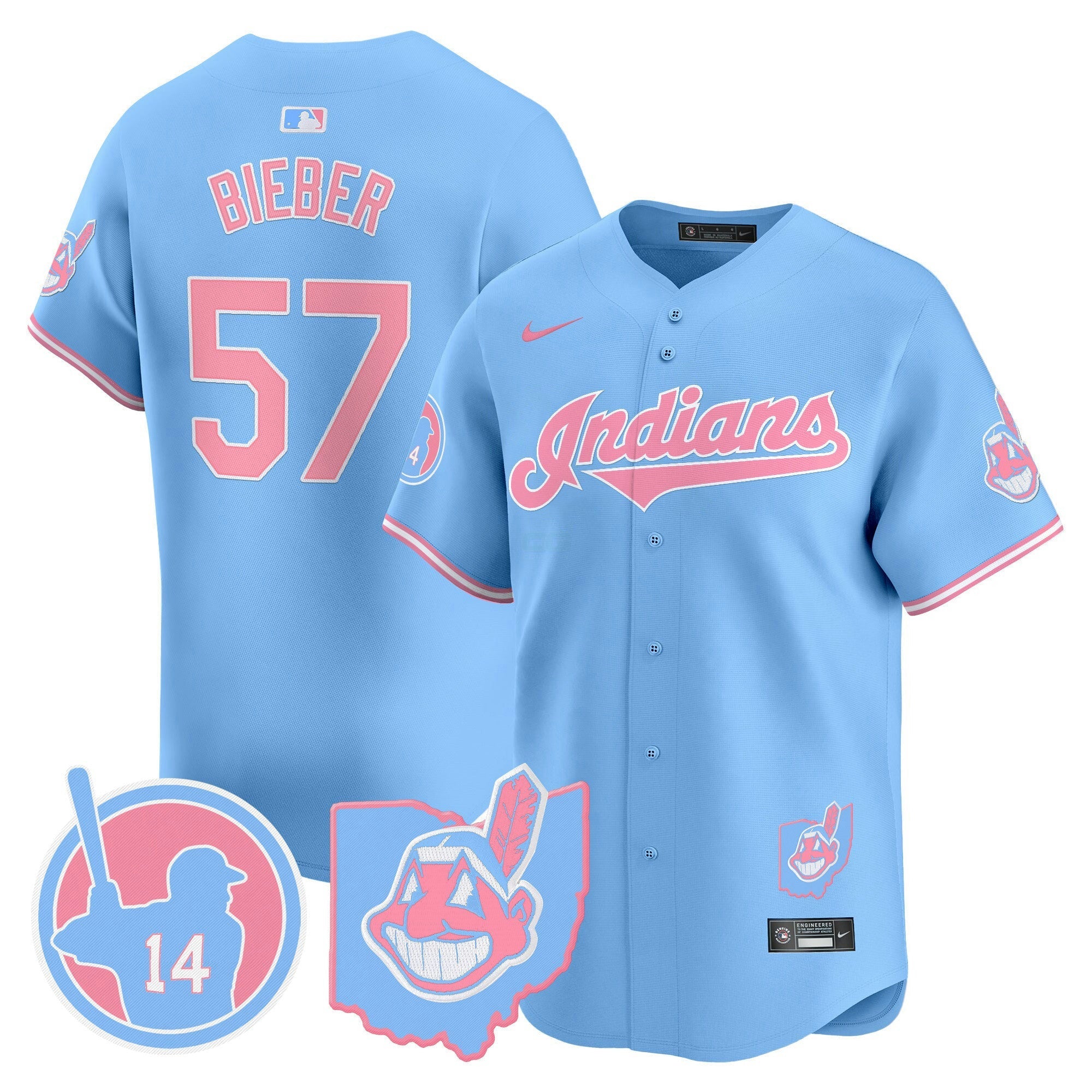 Camisa MLB Unisex Cleveland Indians Larry Doby Bubblegum Pink Vapor Premier Limited Jersey
