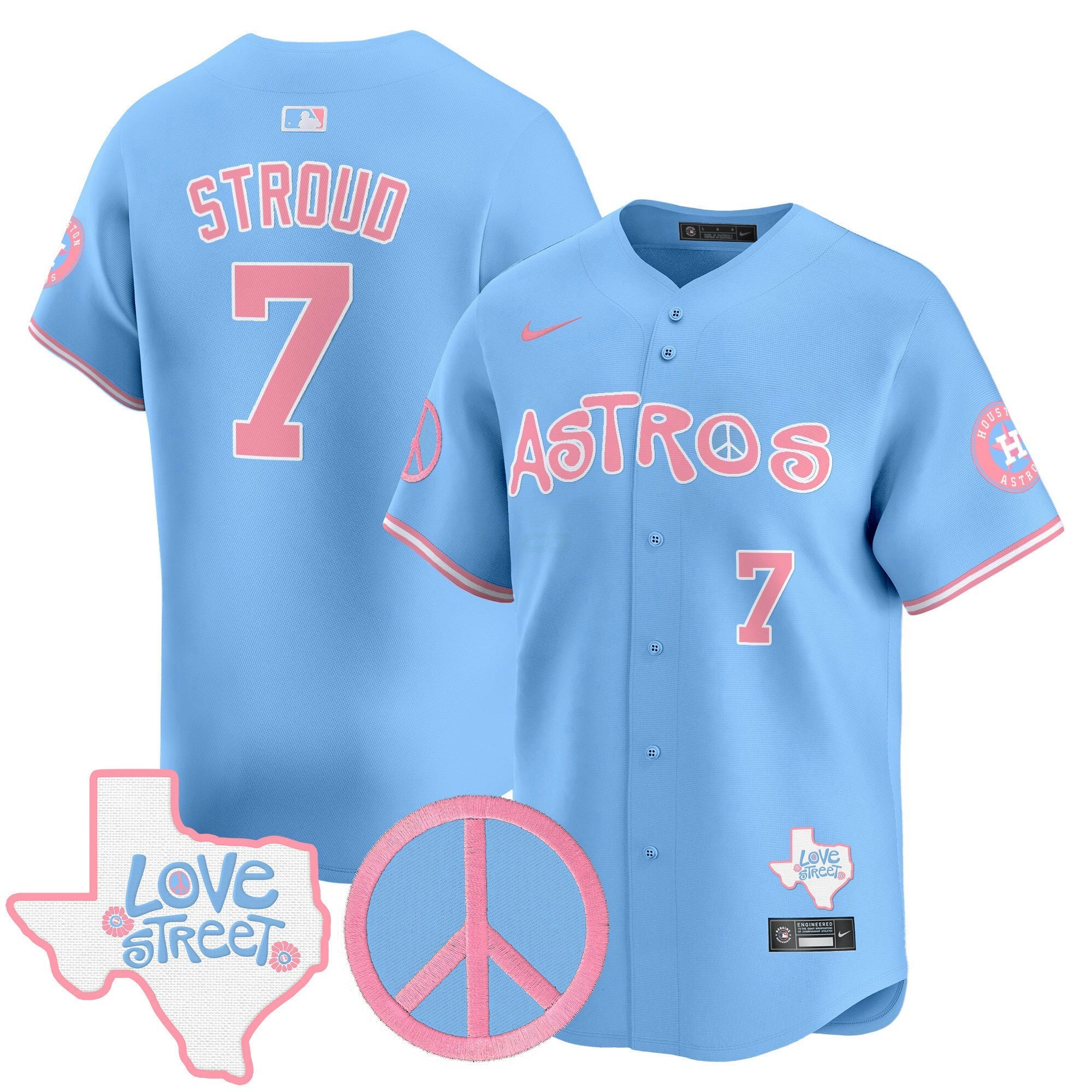 Camisa MLB Unisex Love Street & Peace Sign Patch Bubblegum Pink Vapor Premier Limited Jersey