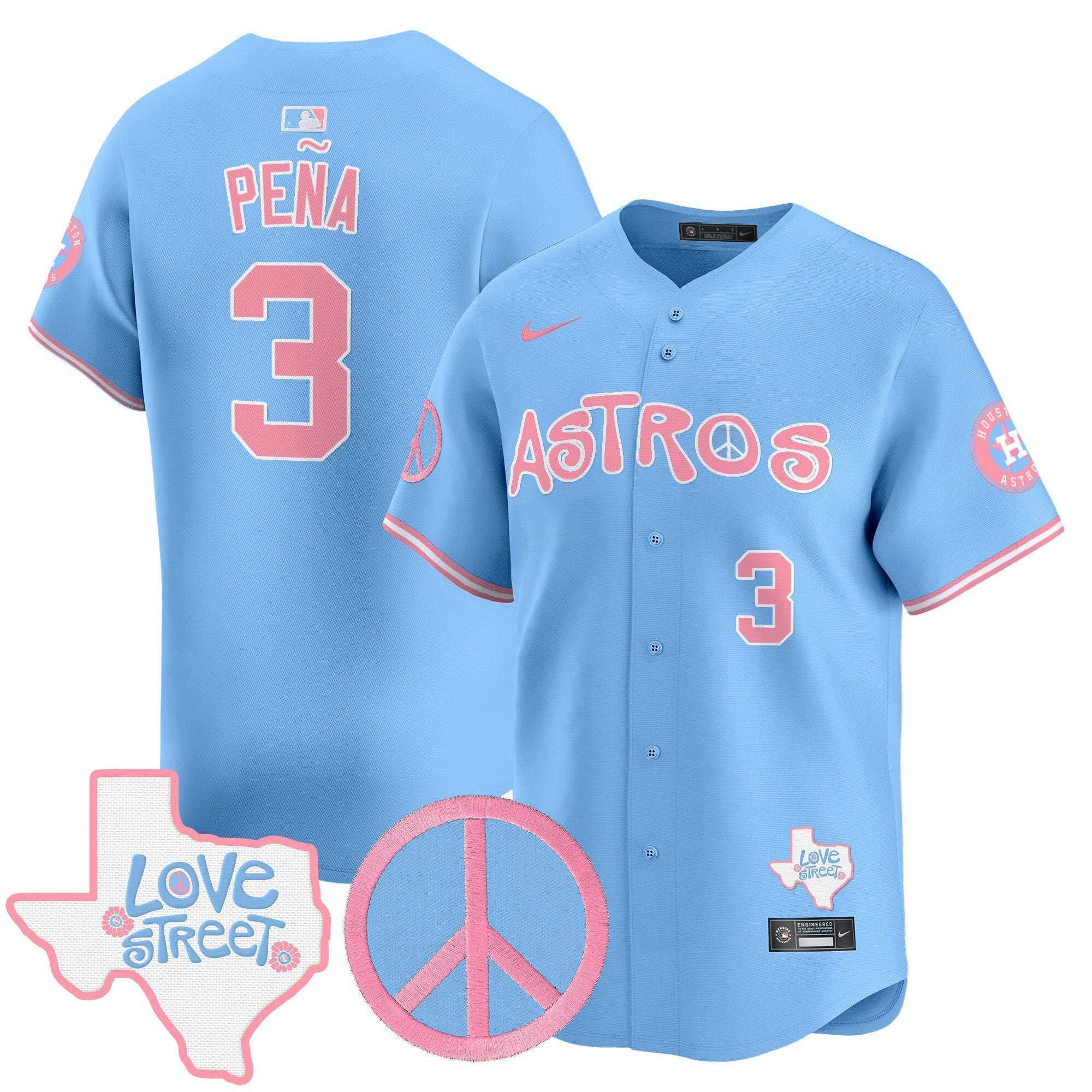 Camisa MLB Unisex Love Street & Peace Sign Patch Bubblegum Pink Vapor Premier Limited Jersey